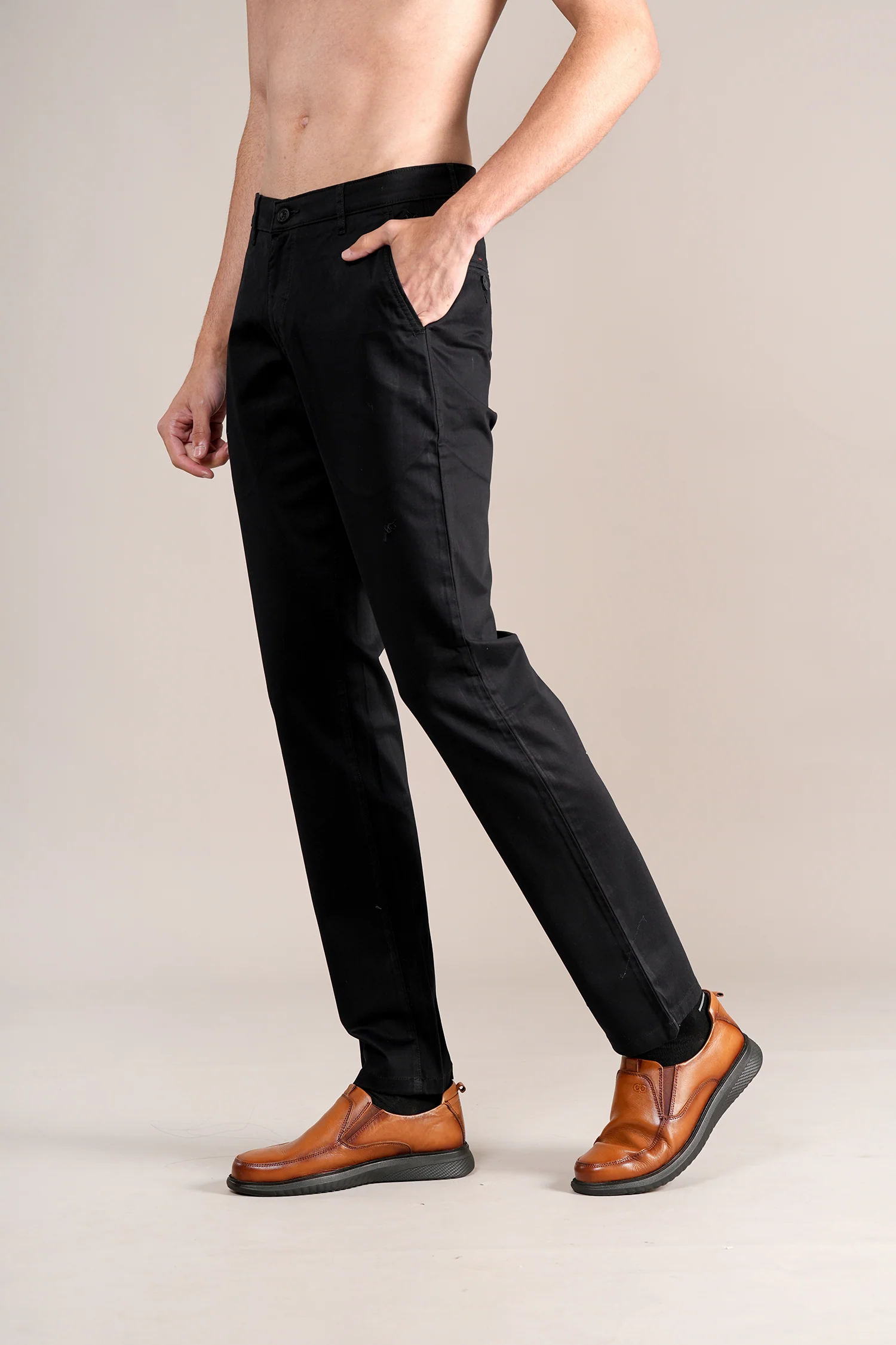 Casual Trouser for Men | Breathable & Soft with Color Fastness Regular Fit Cotton Blend Fabric Solid Pattern Button Closure - Image 5