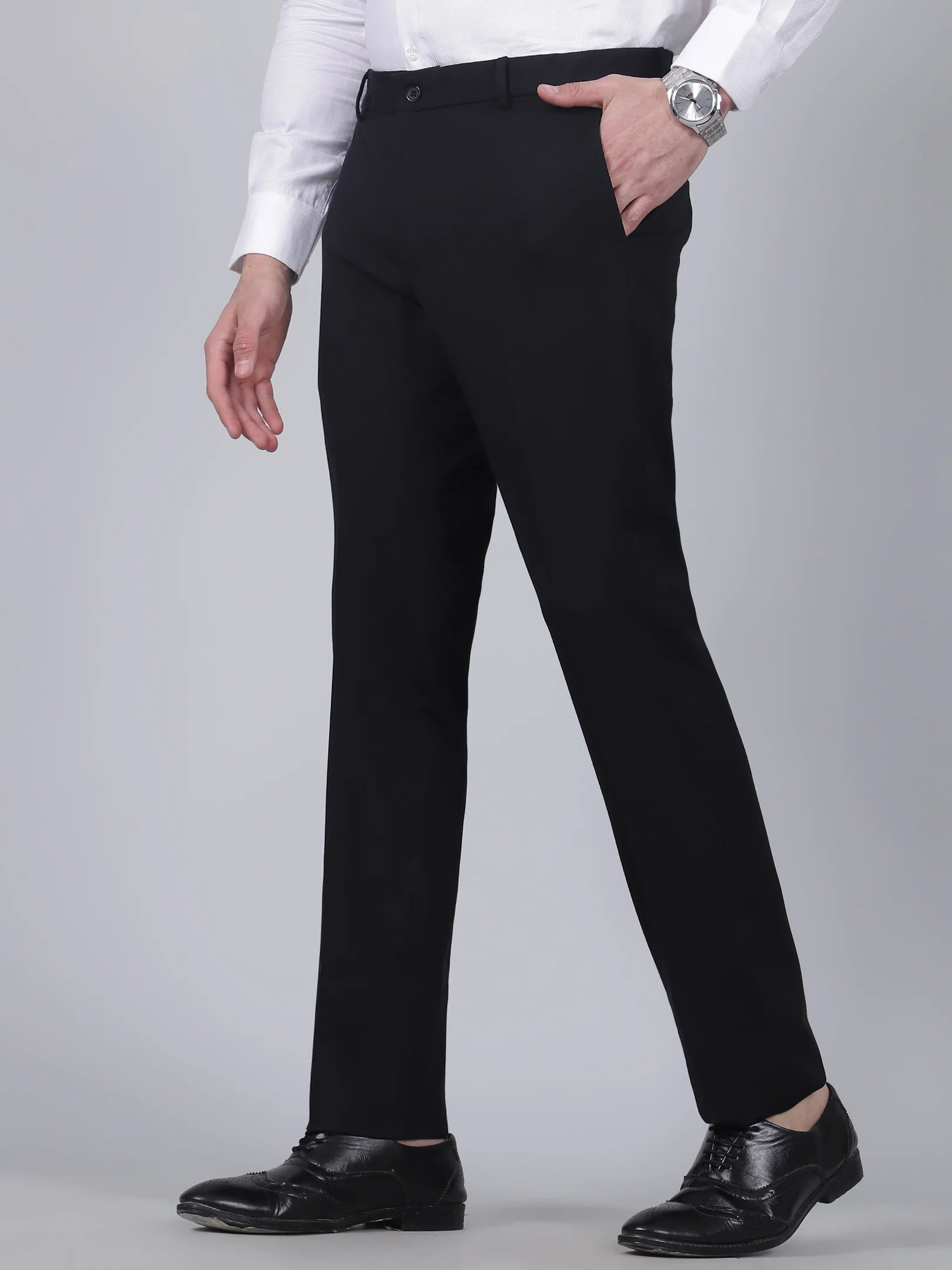 Formal Trouser for Men | Breathable & Soft with Color Fastness Regular Fit Rayon Fabric Solid Pattern Hook & Eye Closure - Image 3