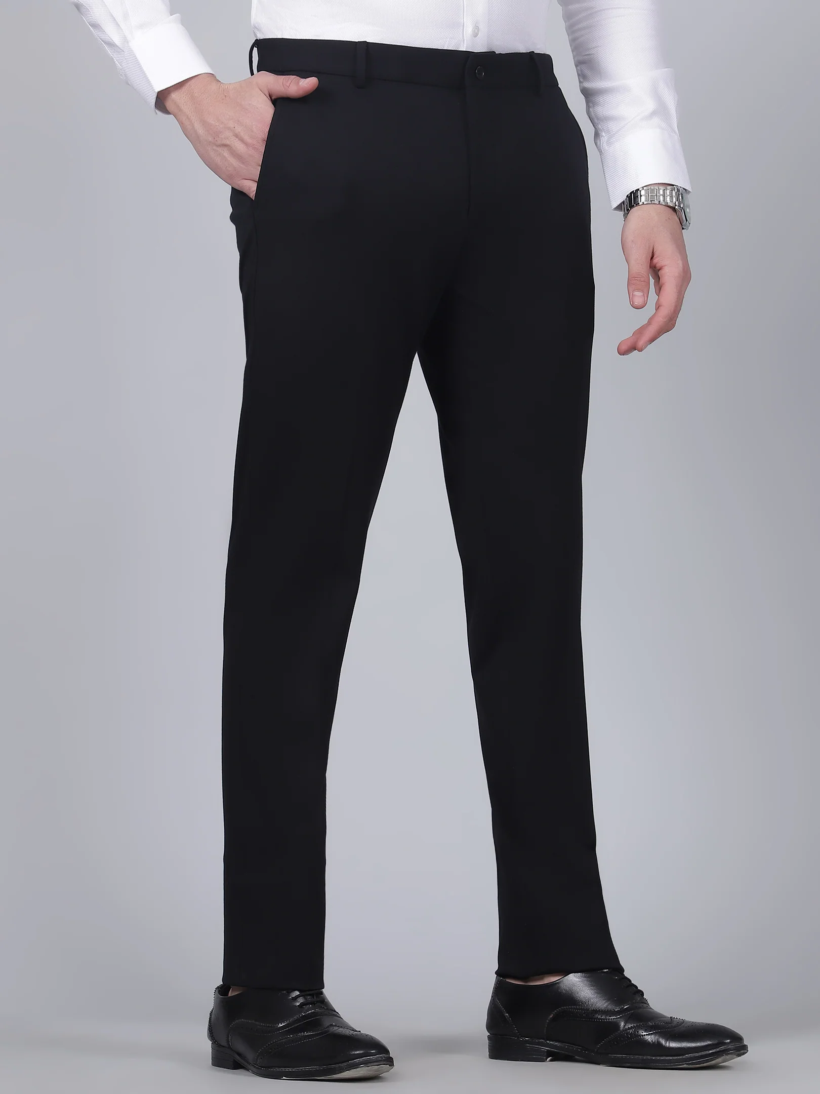 Formal Trouser for Men | Breathable & Soft with Color Fastness Regular Fit Rayon Fabric Solid Pattern Hook & Eye Closure - Image 4