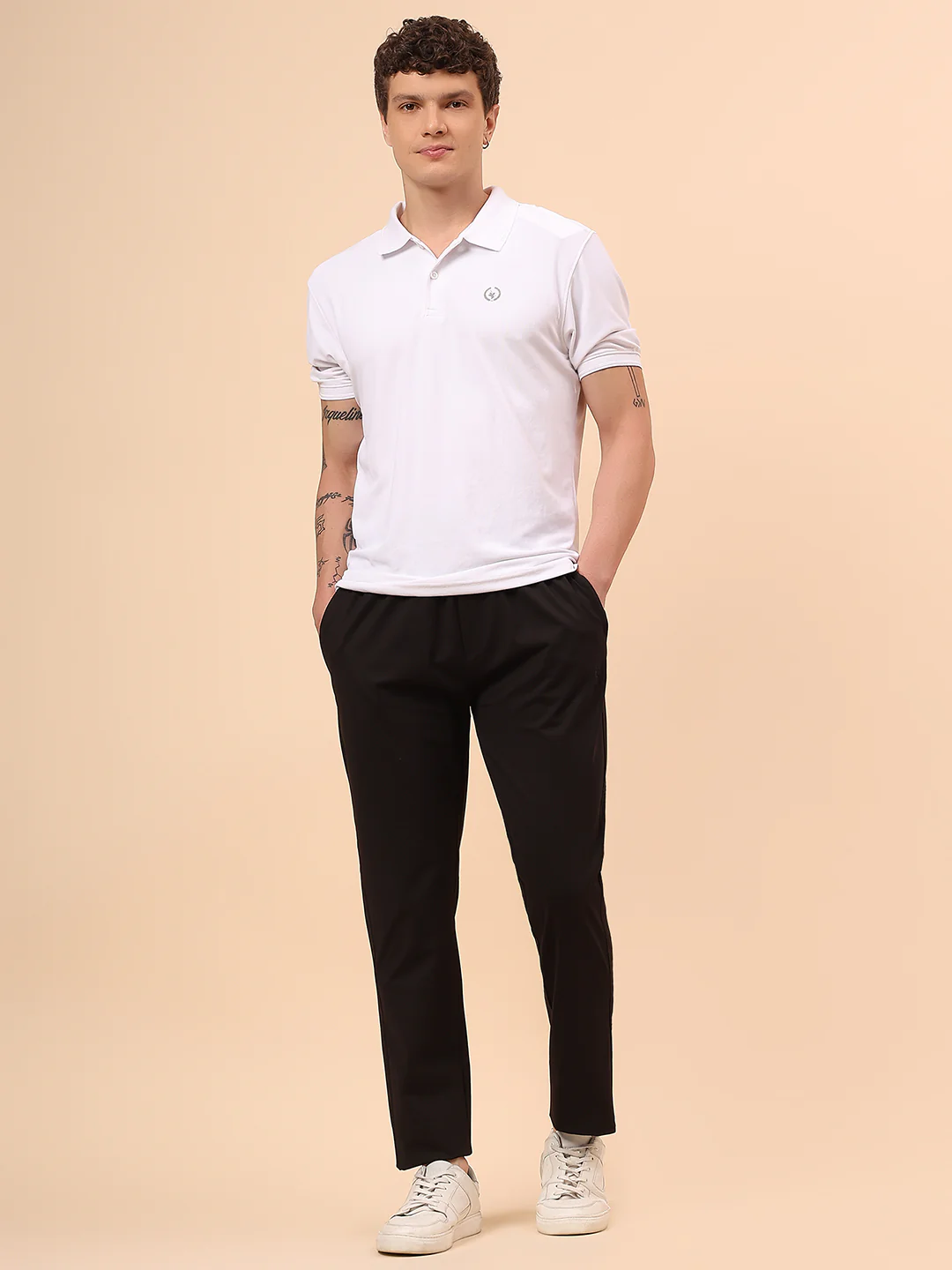 Men's Black Solid Regular Fit Casual Track Pant - Image 2