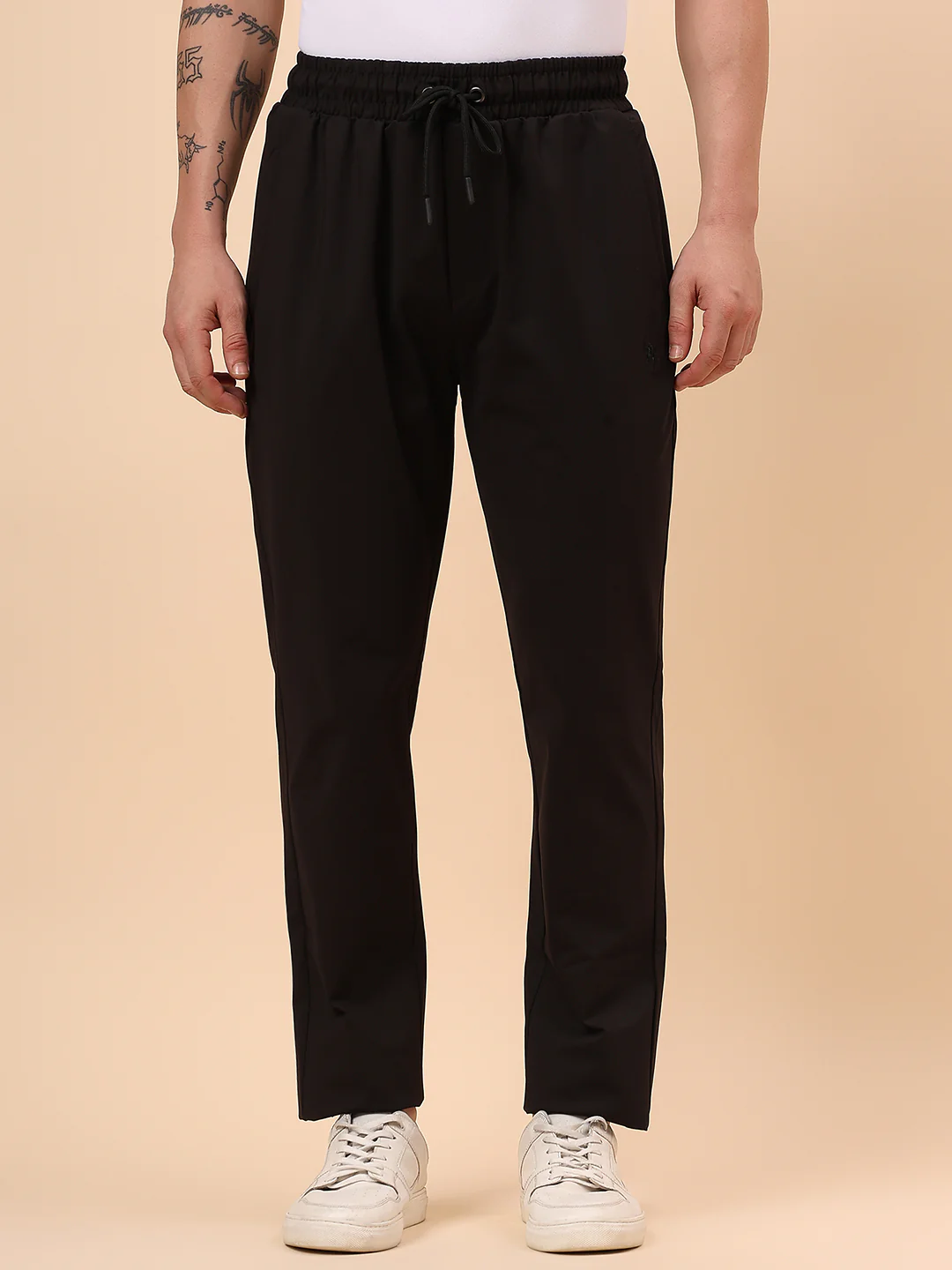 Men's Black Solid Regular Fit Casual Track Pant - Image 4