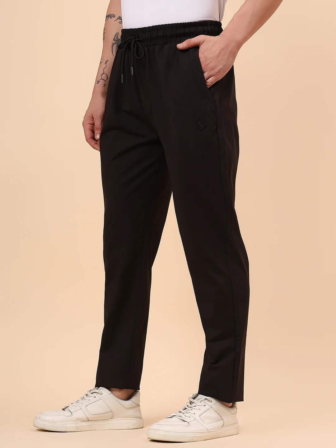 Men's Black Solid Regular Fit Casual Track Pant - Image 5