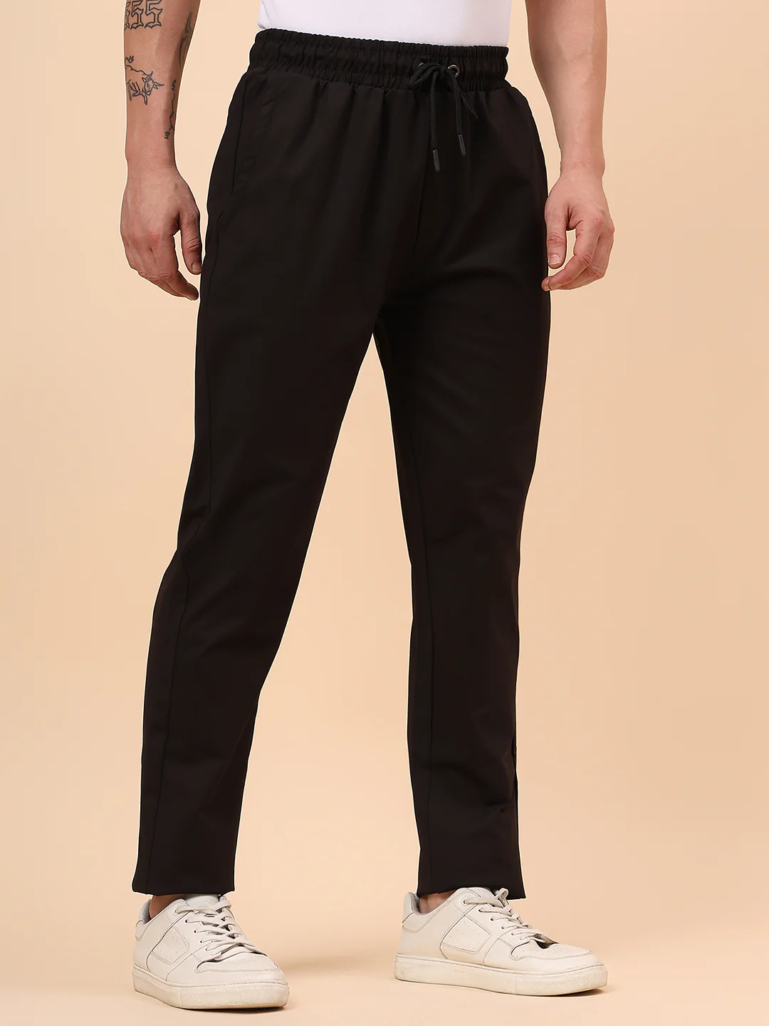 Men's Black Solid Regular Fit Casual Track Pant - Image 6