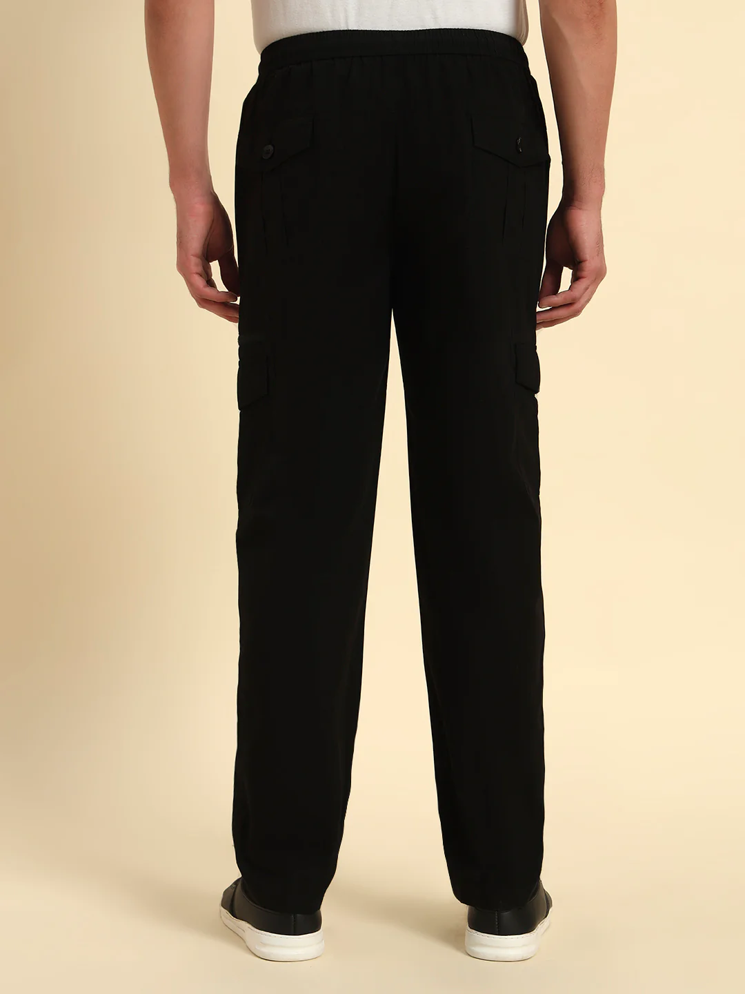 Men's Black Solid Regular Fit Lower - Image 3
