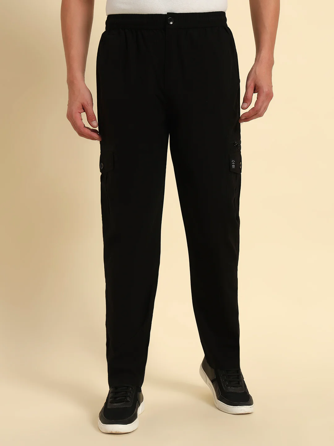 Men's Black Solid Regular Fit Lower - Image 5
