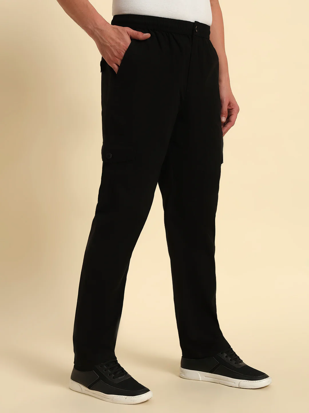 Men's Black Solid Regular Fit Lower - Image 7