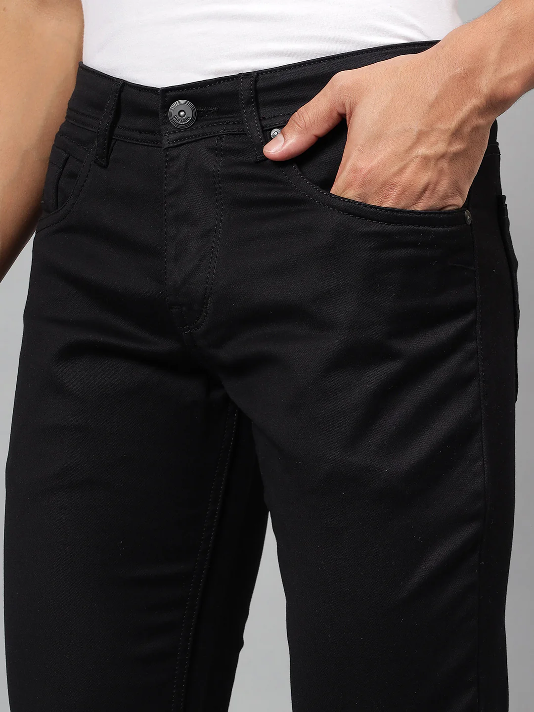 Denim Jeans for Men l Breathable & Soft with Color Fastness Ultra Narrow Fit Cotton Fabric Solid Pattern Button Closure - Image 6