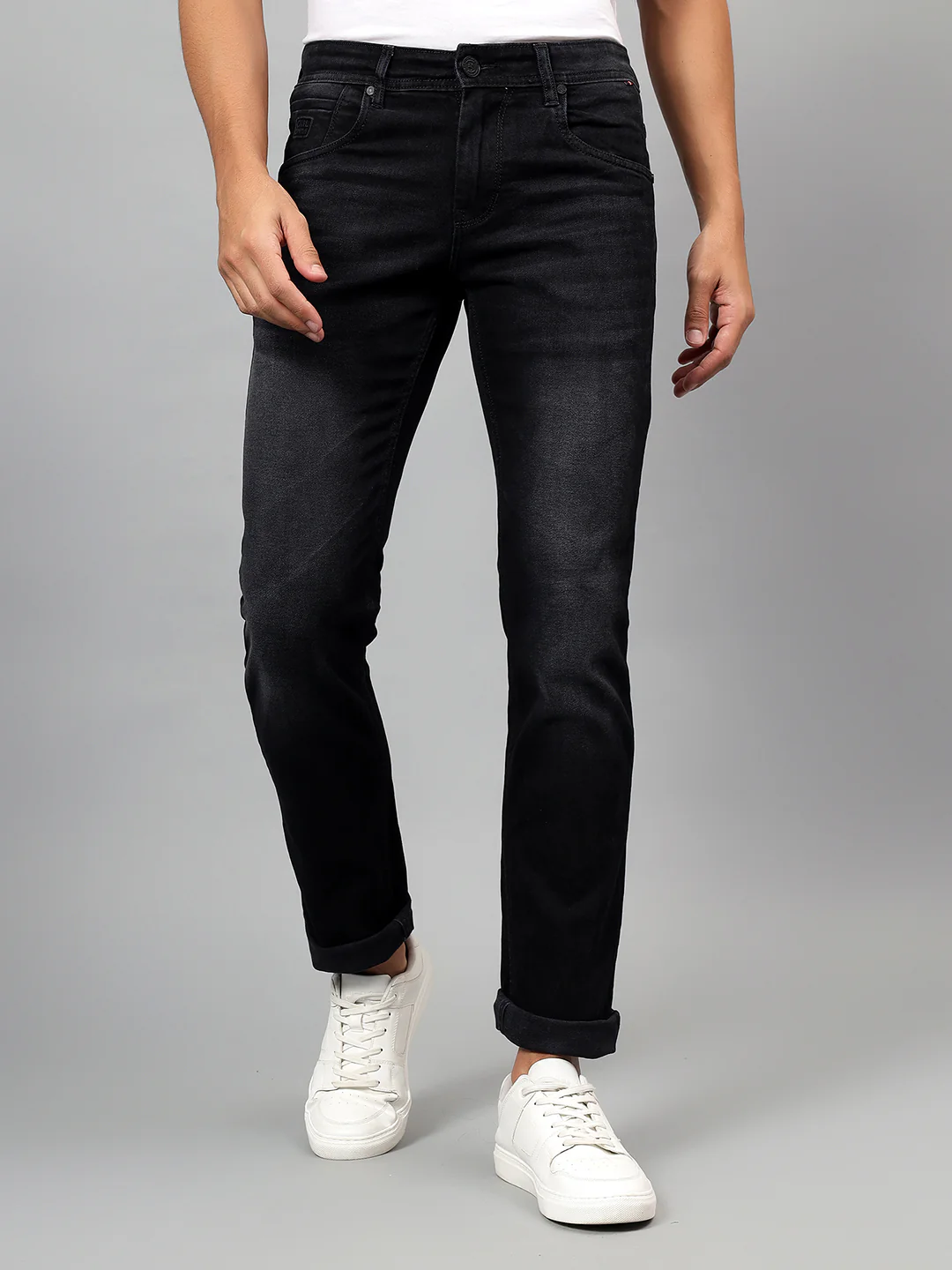 Denim Jeans for Men l Breathable & Soft with Color Fastness Ultra Narrow Fit Cotton Fabric Solid Pattern Button Closure - Image 2