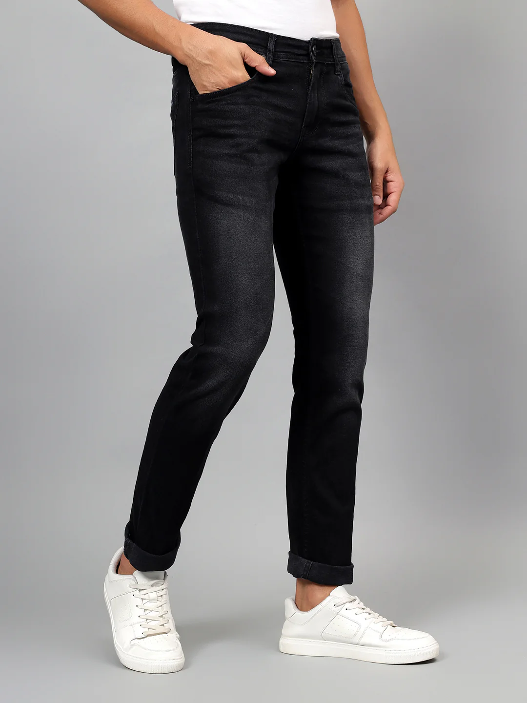 Denim Jeans for Men l Breathable & Soft with Color Fastness Ultra Narrow Fit Cotton Fabric Solid Pattern Button Closure - Image 4