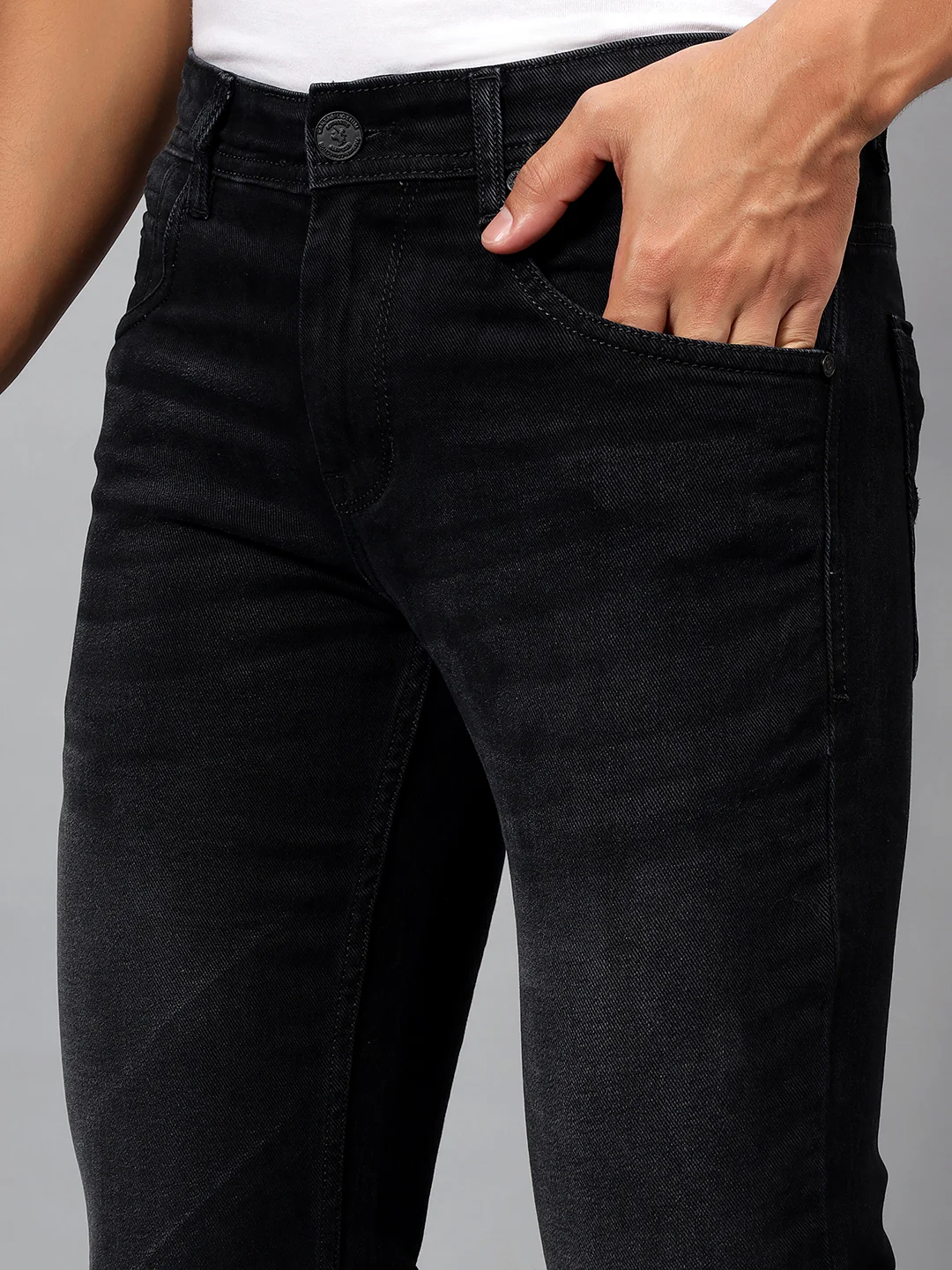 Denim Jeans for Men l Breathable & Soft with Color Fastness Ultra Narrow Fit Cotton Fabric Solid Pattern Button Closure - Image 6