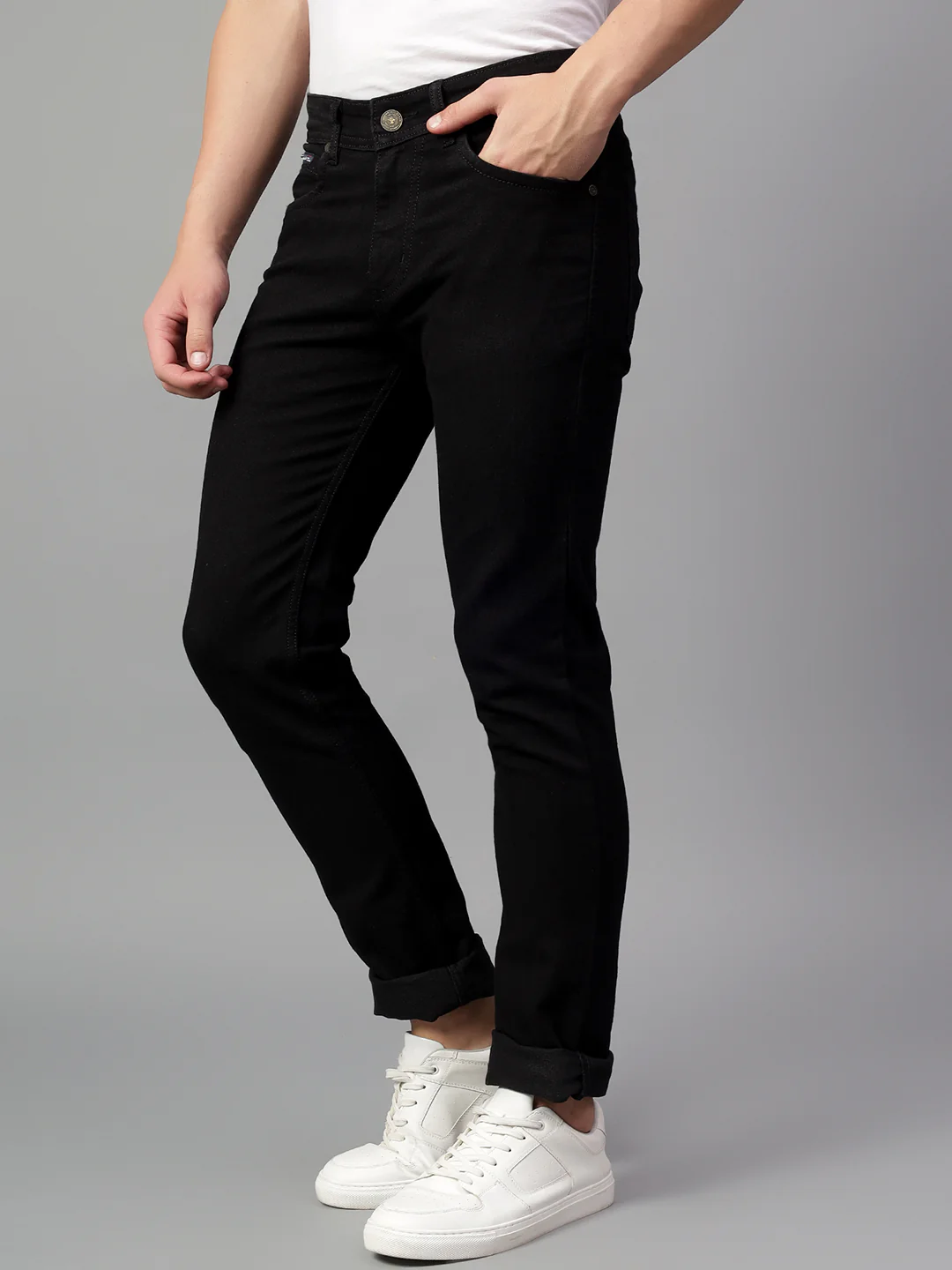 Denim Jeans for Men l Breathable & Soft with Color Fastness Ultra Narrow Fit Cotton Fabric Solid Pattern Button Closure - Image 4