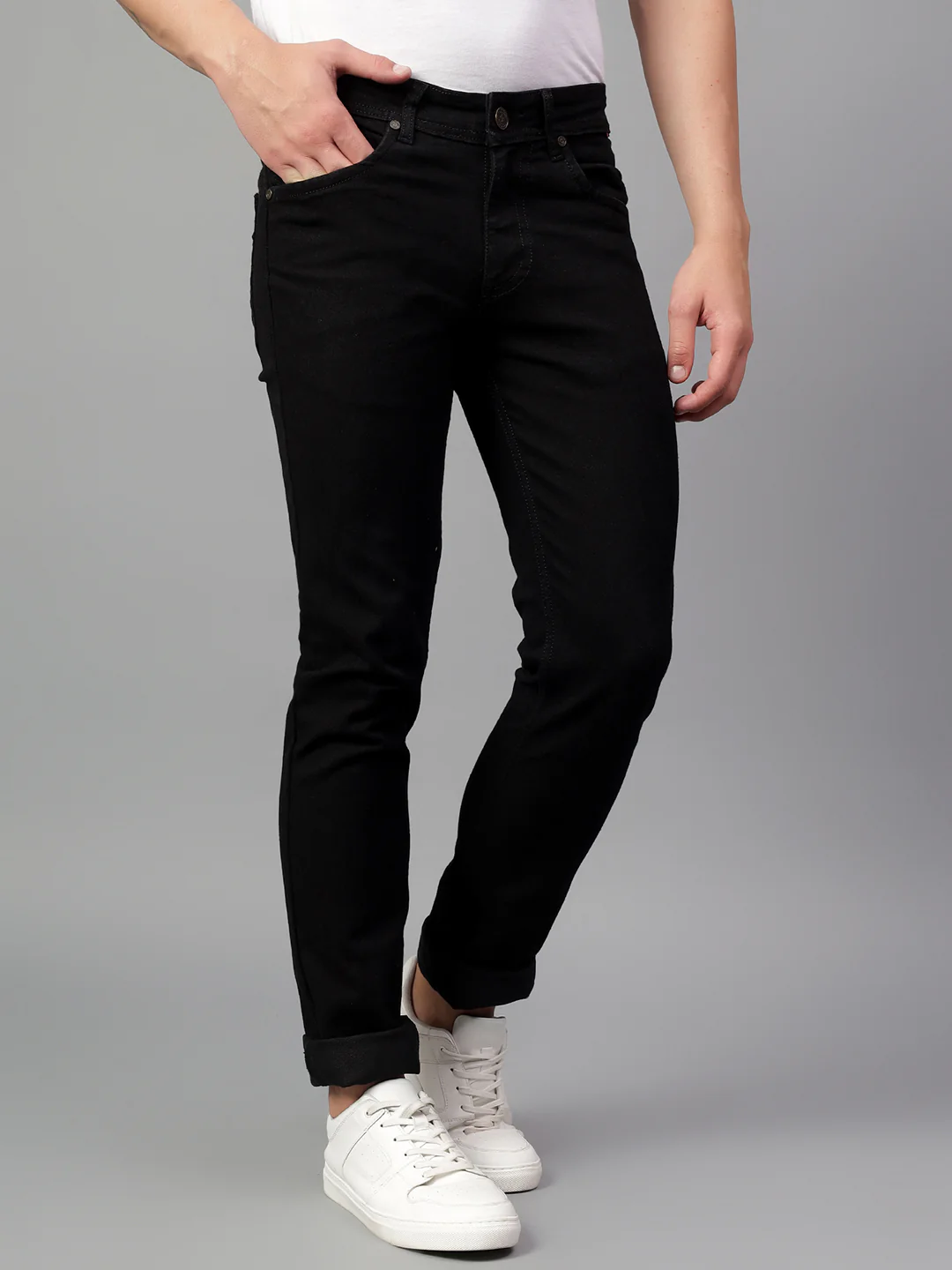 Denim Jeans for Men l Breathable & Soft with Color Fastness Ultra Narrow Fit Cotton Fabric Solid Pattern Button Closure - Image 5
