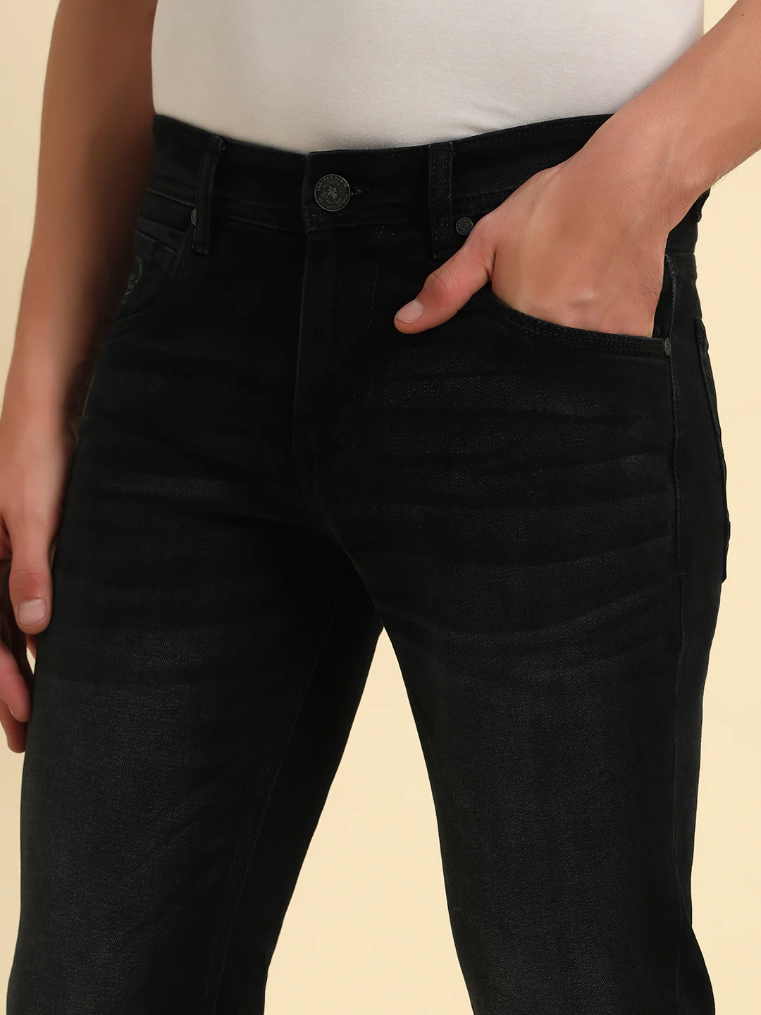 Denim Jeans for Men l Breathable & Soft with Color Fastness Ultra Narrow Fit Cotton Fabric Solid Pattern Button Closure - Image 9