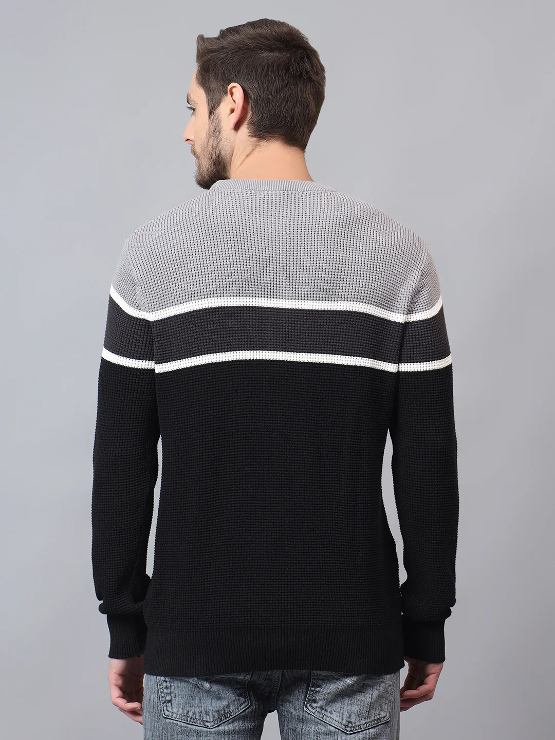 Men's Black Striped Full Sleeve Sweater - Image 4