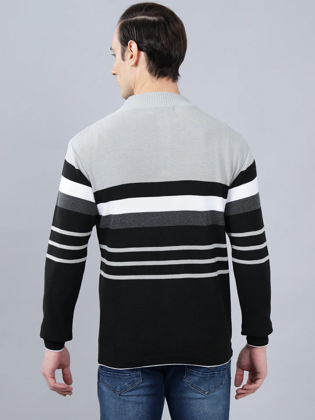 Men's Black Striped Full Sleeve Sweater - Image 2