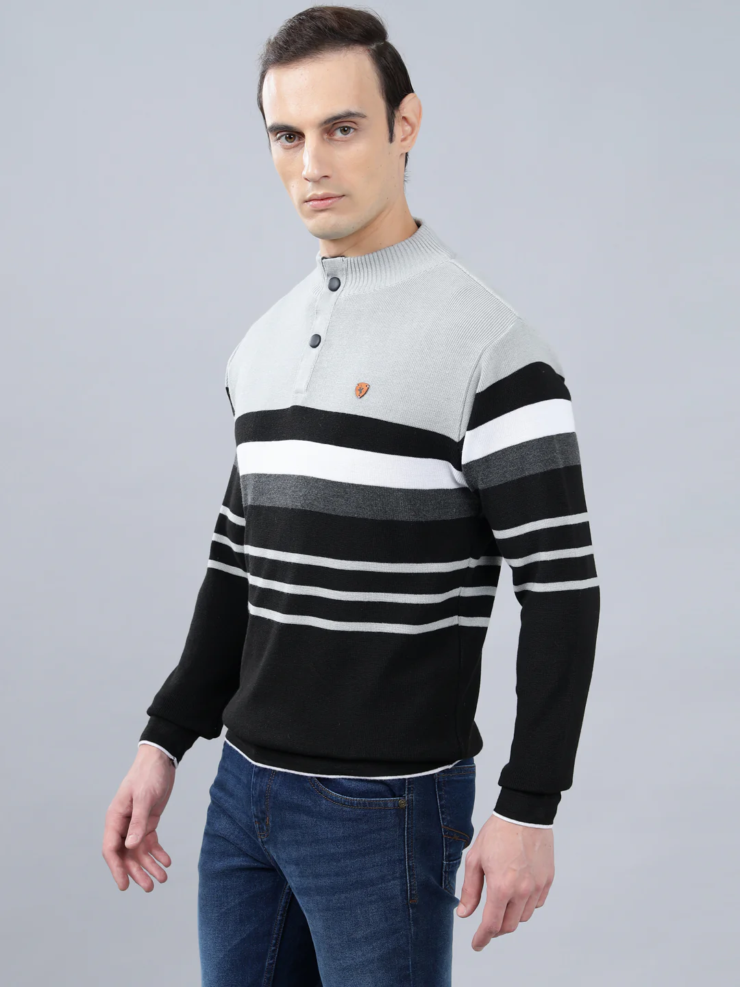 Men's Black Striped Full Sleeve Sweater - Image 3