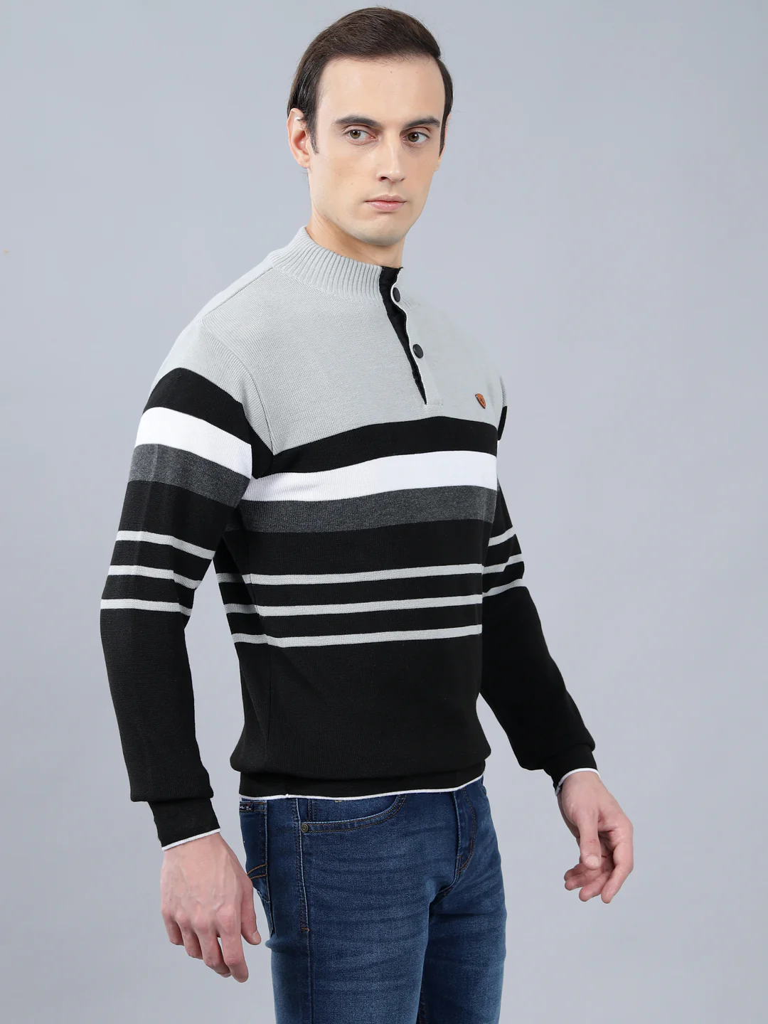 Men's Black Striped Full Sleeve Sweater - Image 4