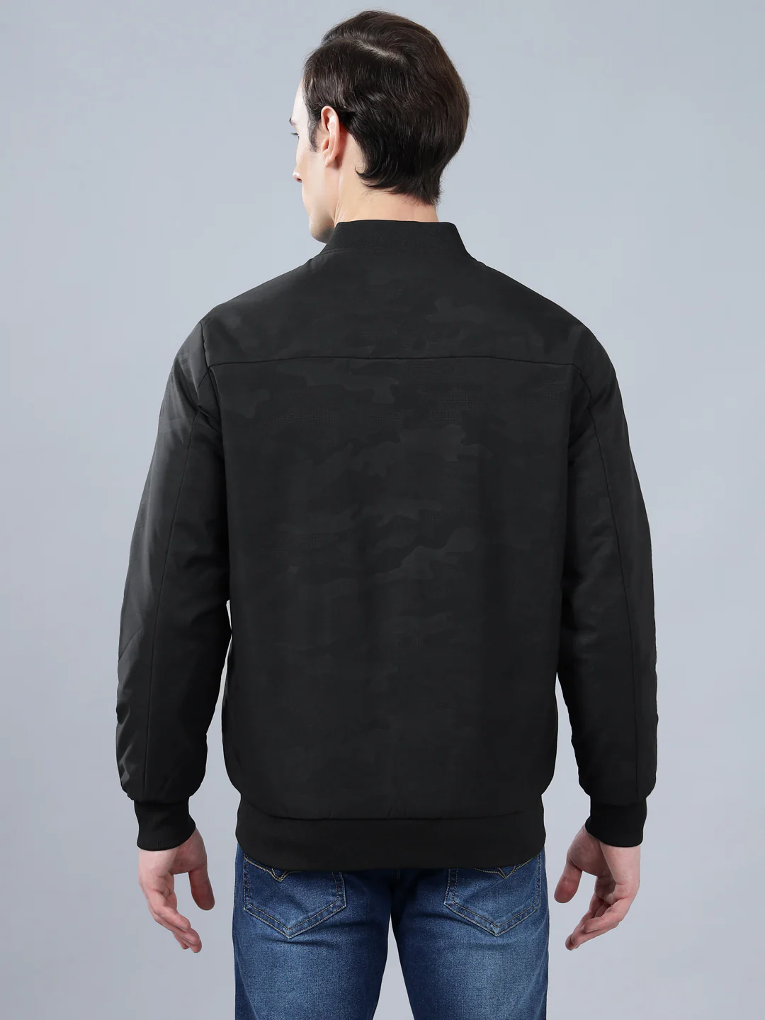 Men's Blue Camouflage Mock Neck Reversible Winter Jacket - Image 2