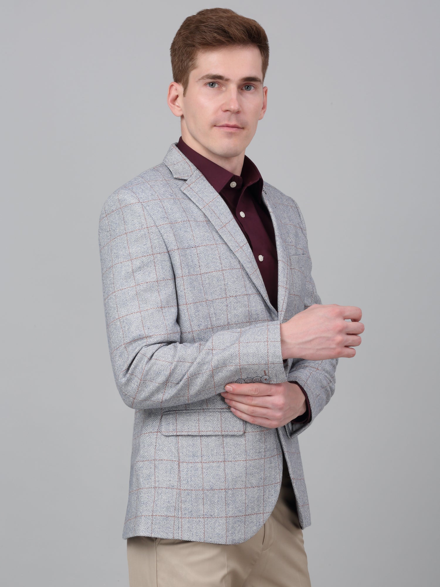 Blazer for Men | Premium Formal Blazer Slim Fit Notched Collar Wool Blend Fabric Checkered Pattern - Image 4