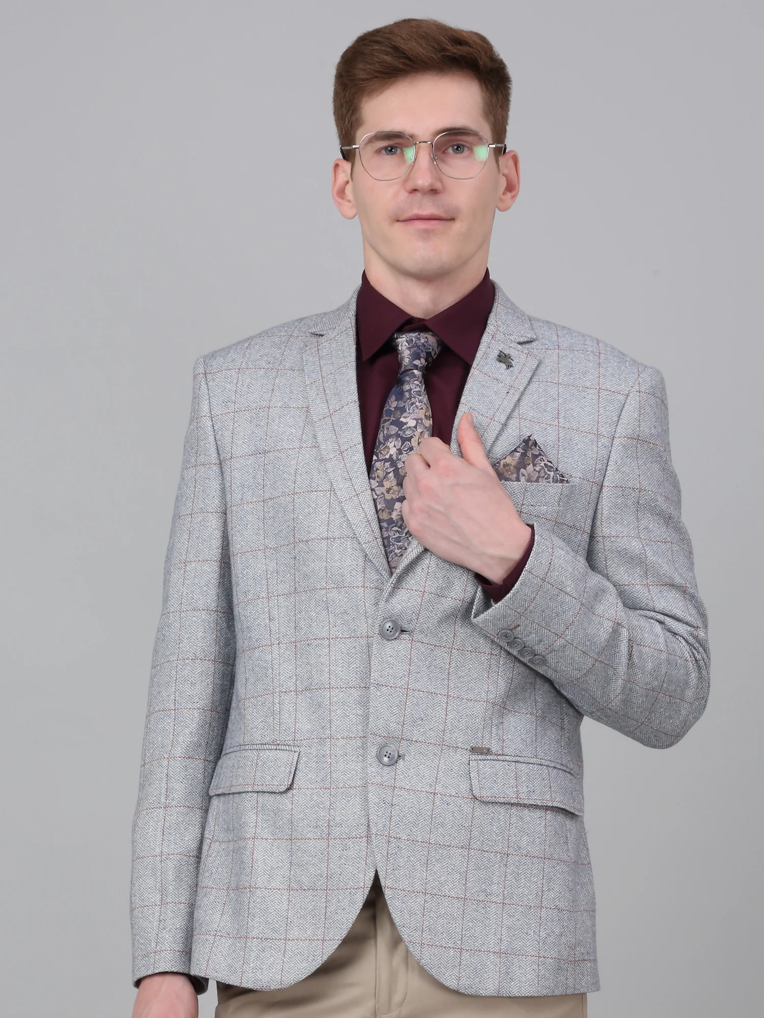 Blazer for Men | Premium Formal Blazer Slim Fit Notched Collar Wool Blend Fabric Checkered Pattern - Image 5