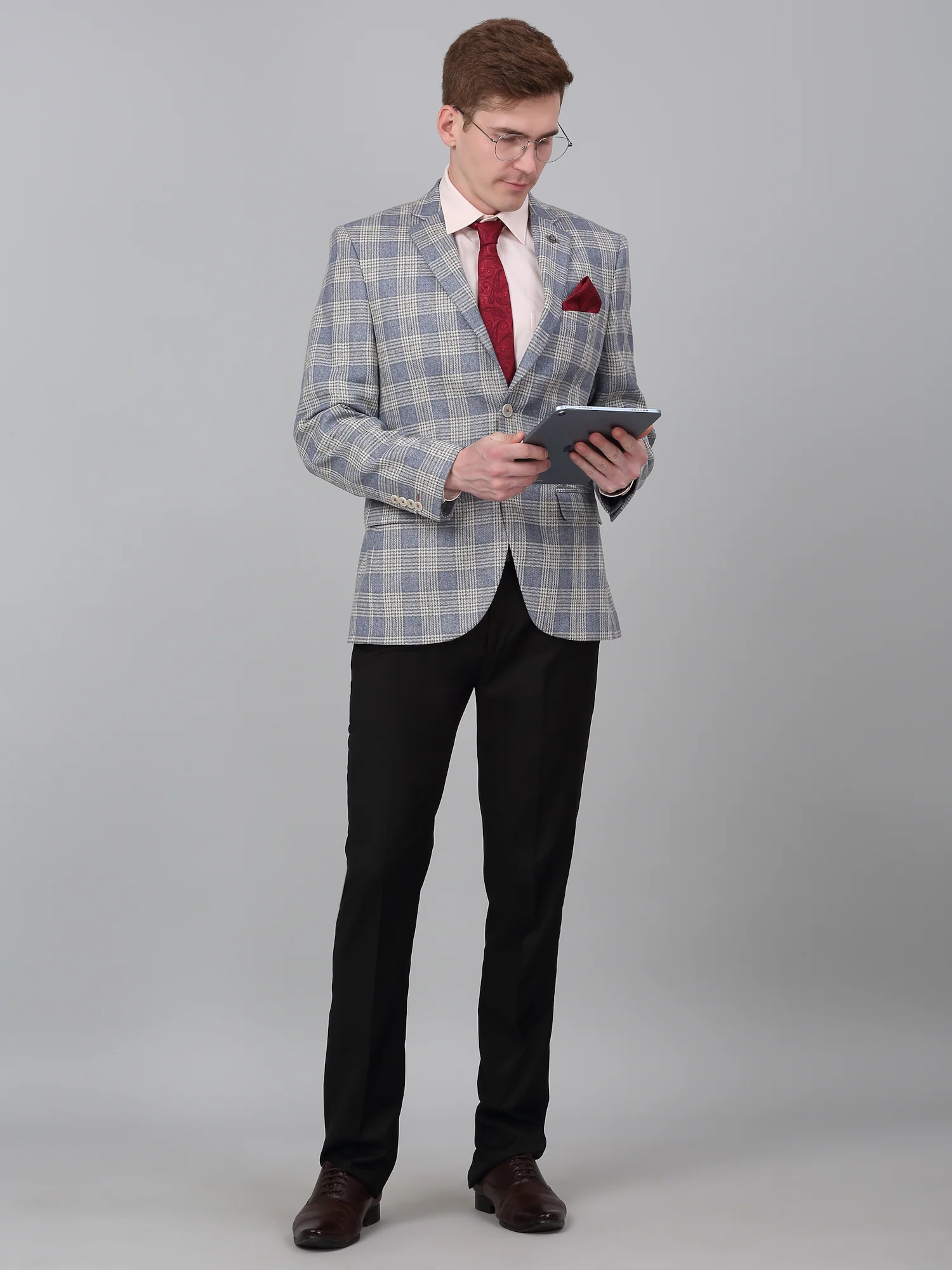 Men’s Blue Check Notch Lapel Casual Blazer | Cantabil - Image 2