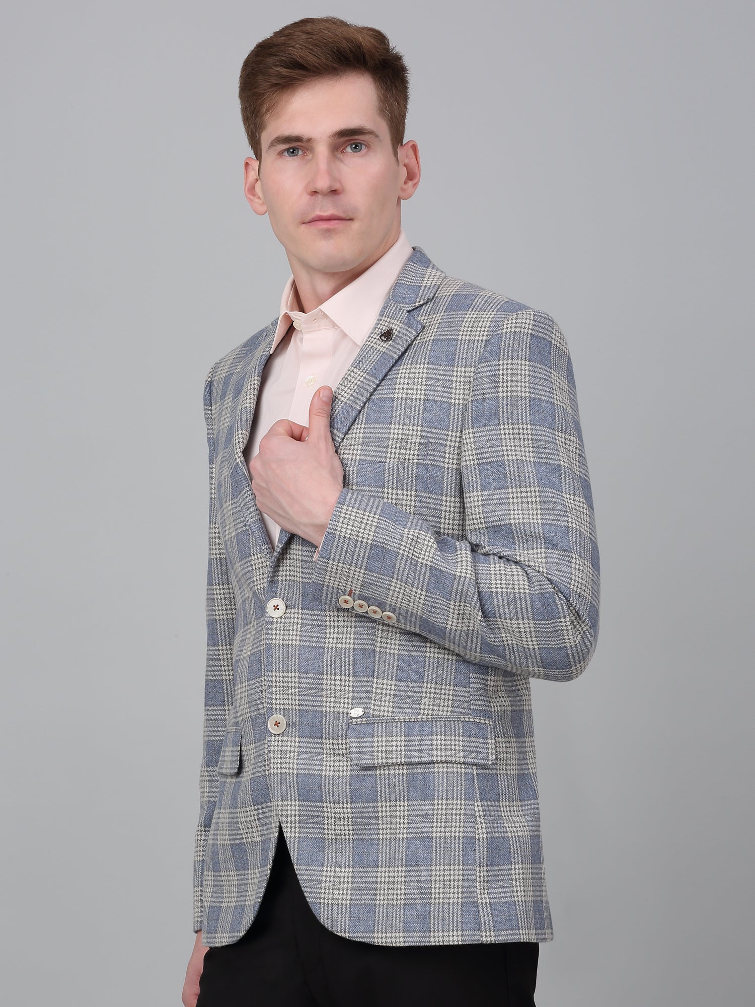 Men’s Blue Check Notch Lapel Casual Blazer | Cantabil - Image 3