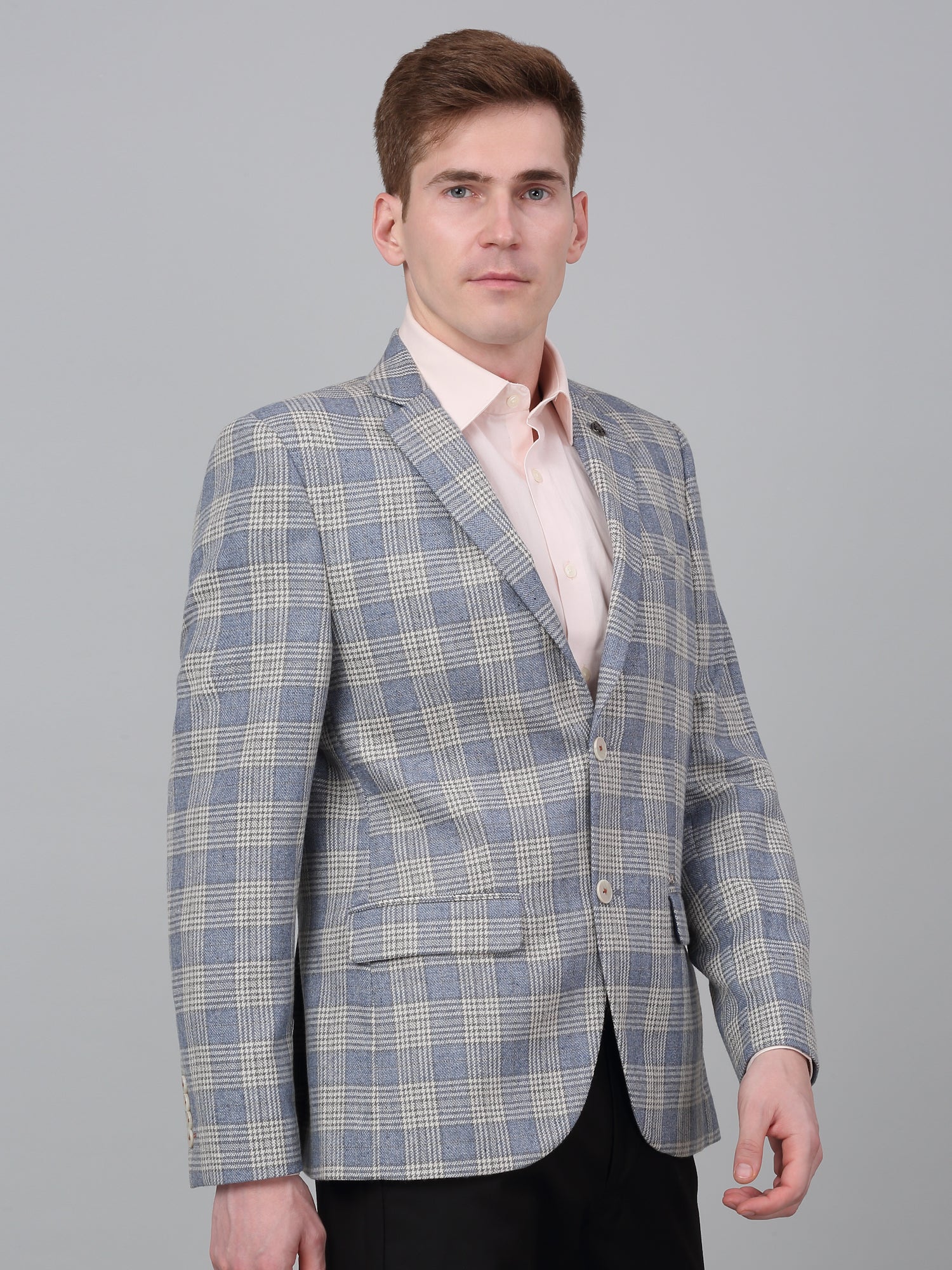 Men’s Blue Check Notch Lapel Casual Blazer | Cantabil - Image 4