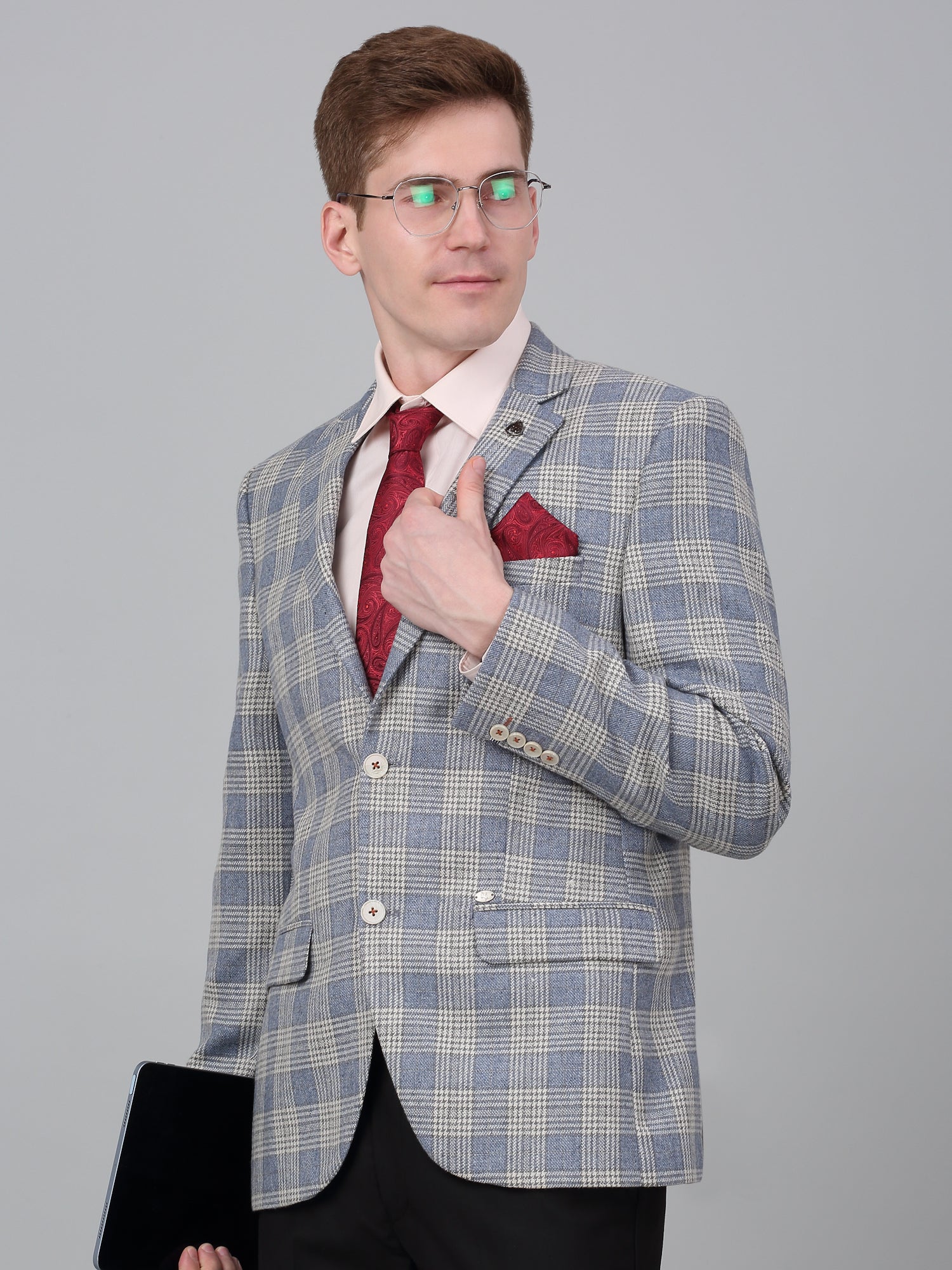 Men’s Blue Check Notch Lapel Casual Blazer | Cantabil - Image 5