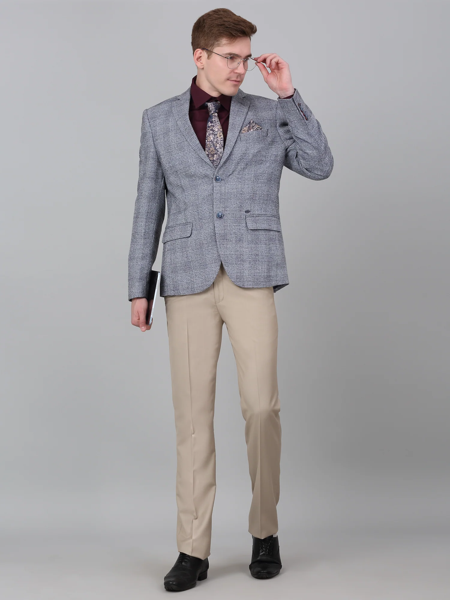 Men’s Blue Check Notch Lapel Formal Blazer | Cantabil - Image 2
