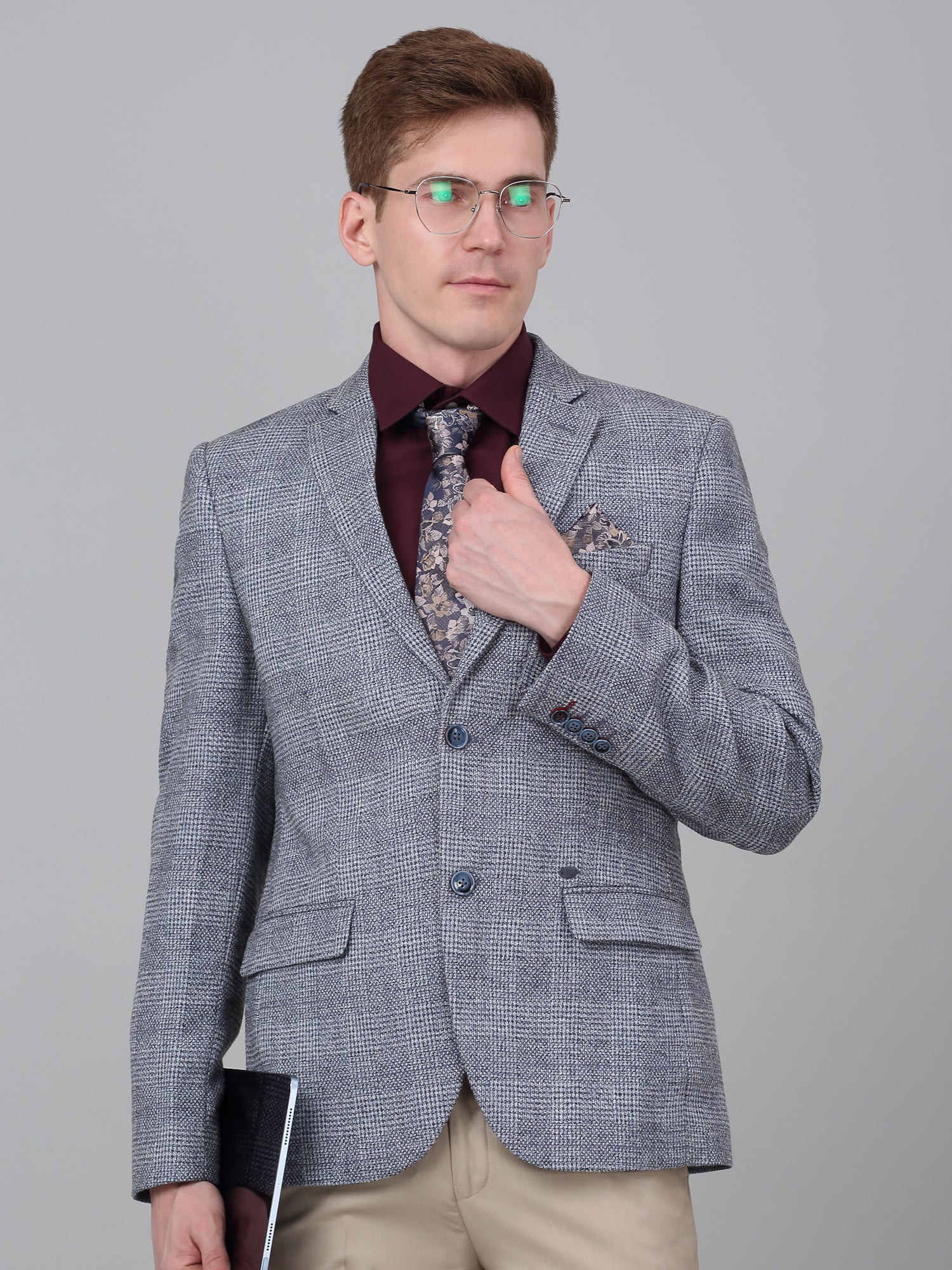 Men’s Blue Check Notch Lapel Formal Blazer | Cantabil - Image 5