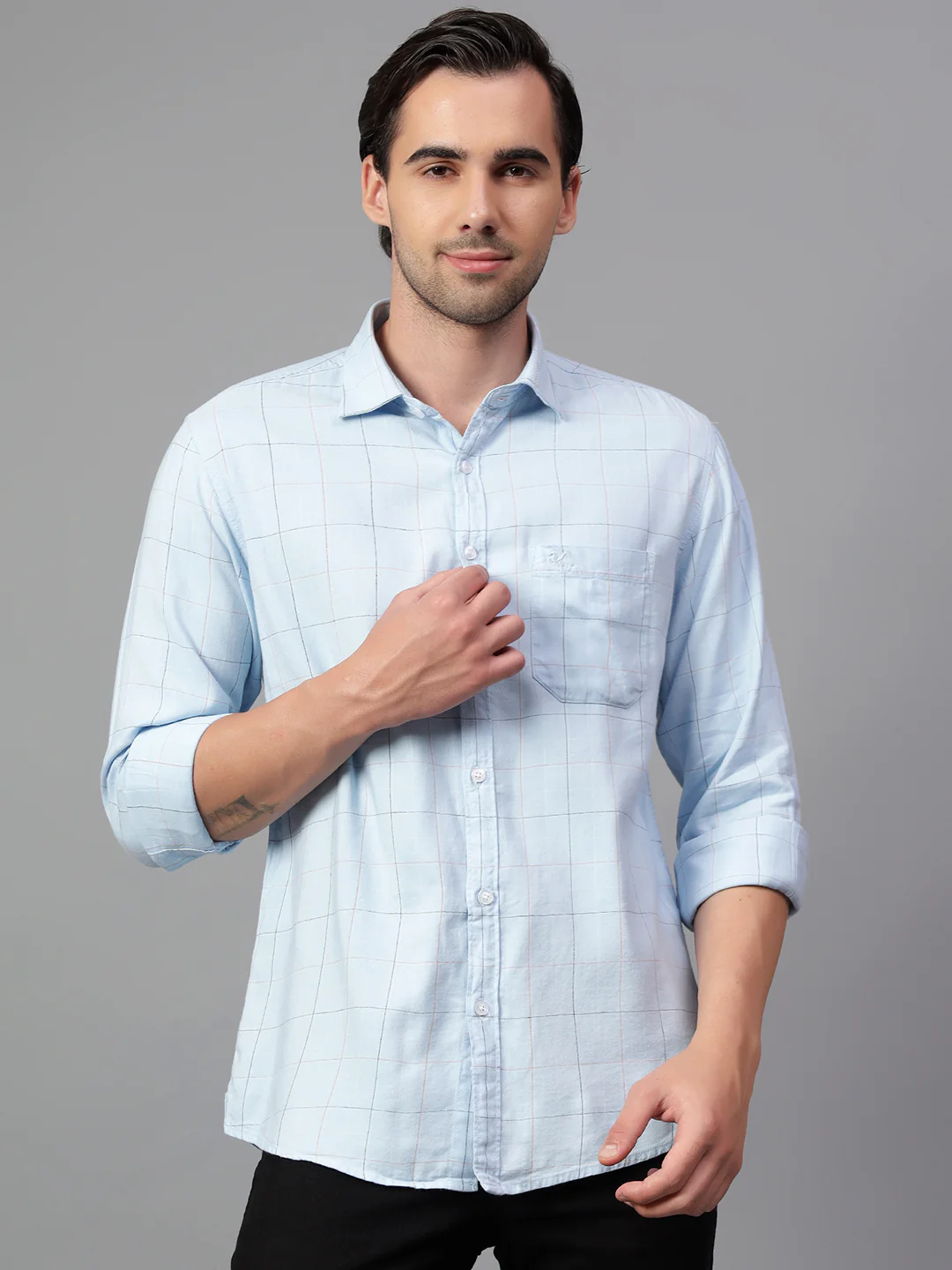 Casual Shirt for Men | Breathable & Soft with Color Fastness Regular Fit Spread Collar Neck Cotton Blend Fabric Checkered Pattern - Image 4