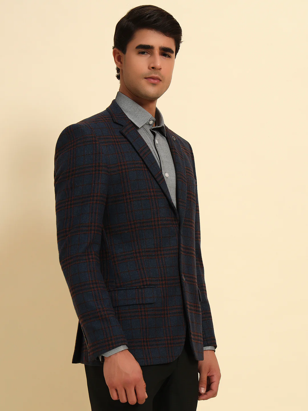 Blazer for Men | Premium Formal Blazer Slim Fit Notched Collar Tweed Fabric Checkered Pattern - Image 5