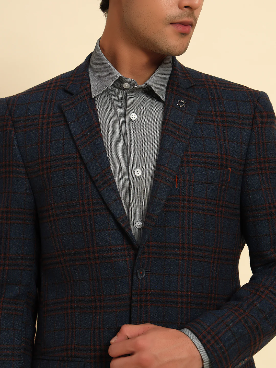 Blazer for Men | Premium Formal Blazer Slim Fit Notched Collar Tweed Fabric Checkered Pattern - Image 8