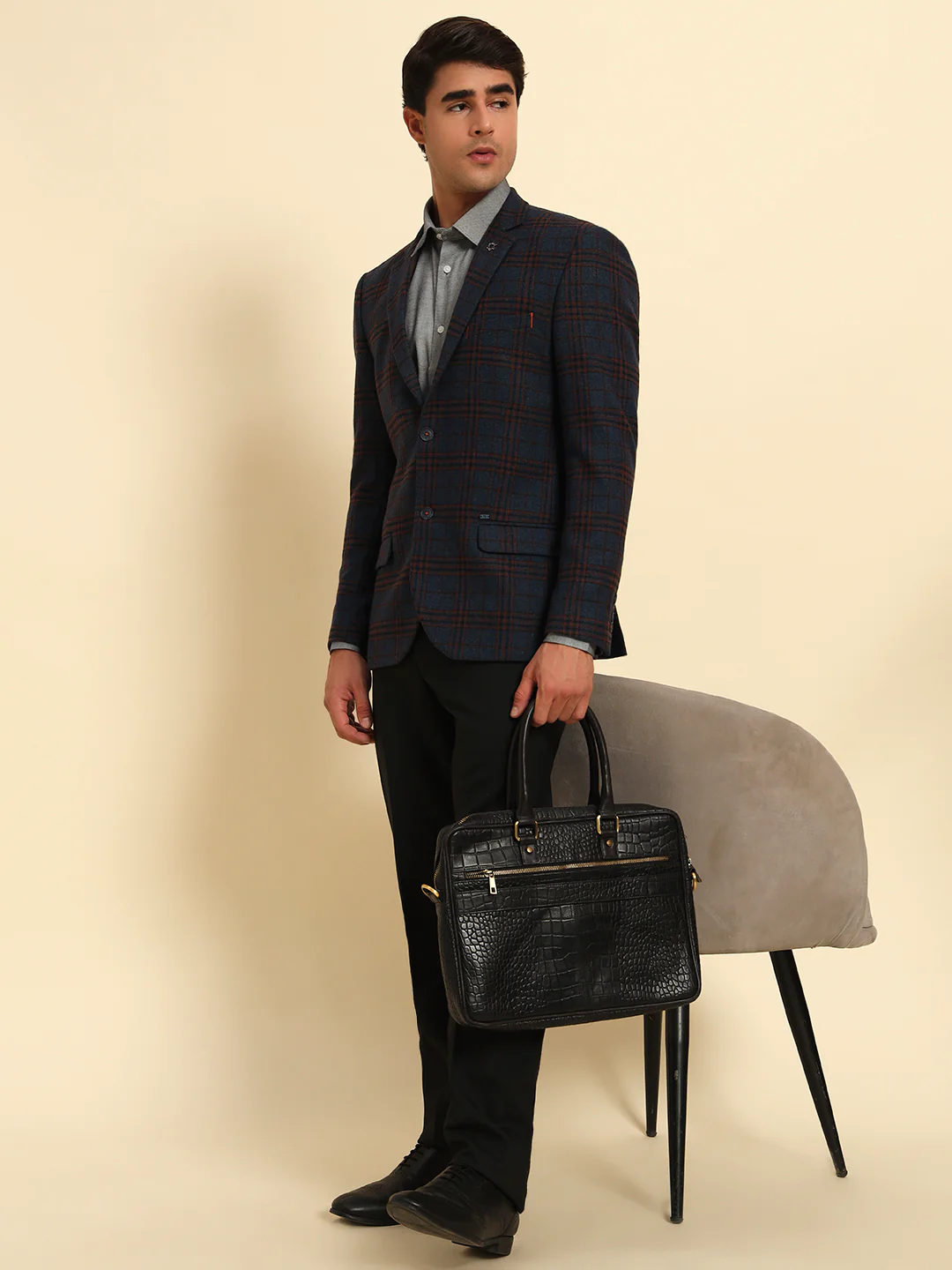 Blazer for Men | Premium Formal Blazer Slim Fit Notched Collar Tweed Fabric Checkered Pattern - Image 9