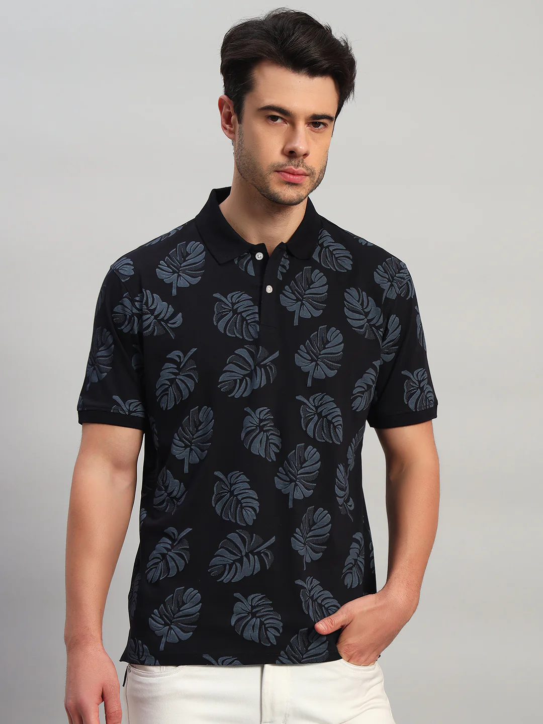 T-Shirt for Men | Breathable & Soft with Color Fastness Regular Fit Polo Neck Cotton Blend Fabric Printed Pattern - Image 2