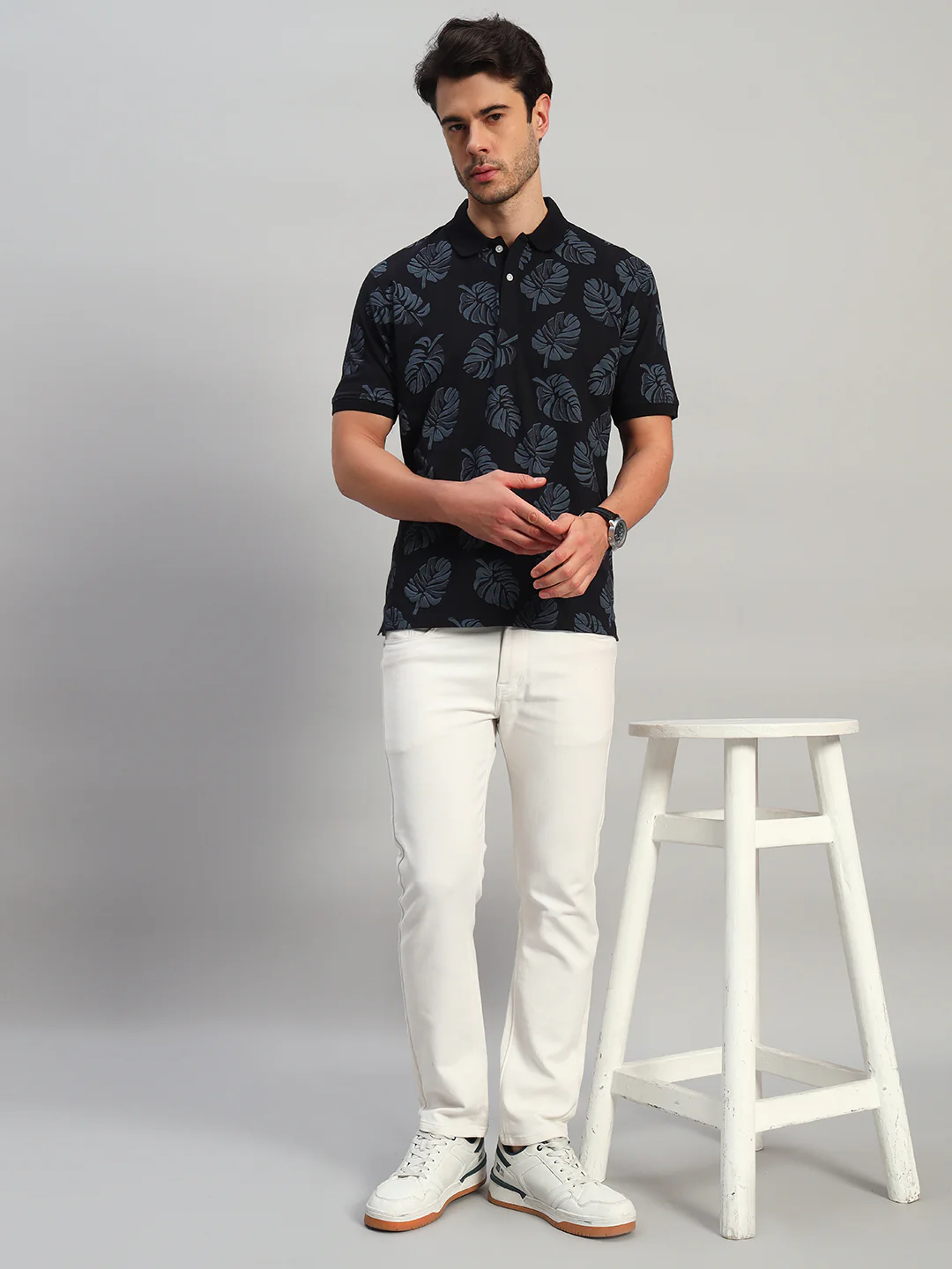 T-Shirt for Men | Breathable & Soft with Color Fastness Regular Fit Polo Neck Cotton Blend Fabric Printed Pattern - Image 4