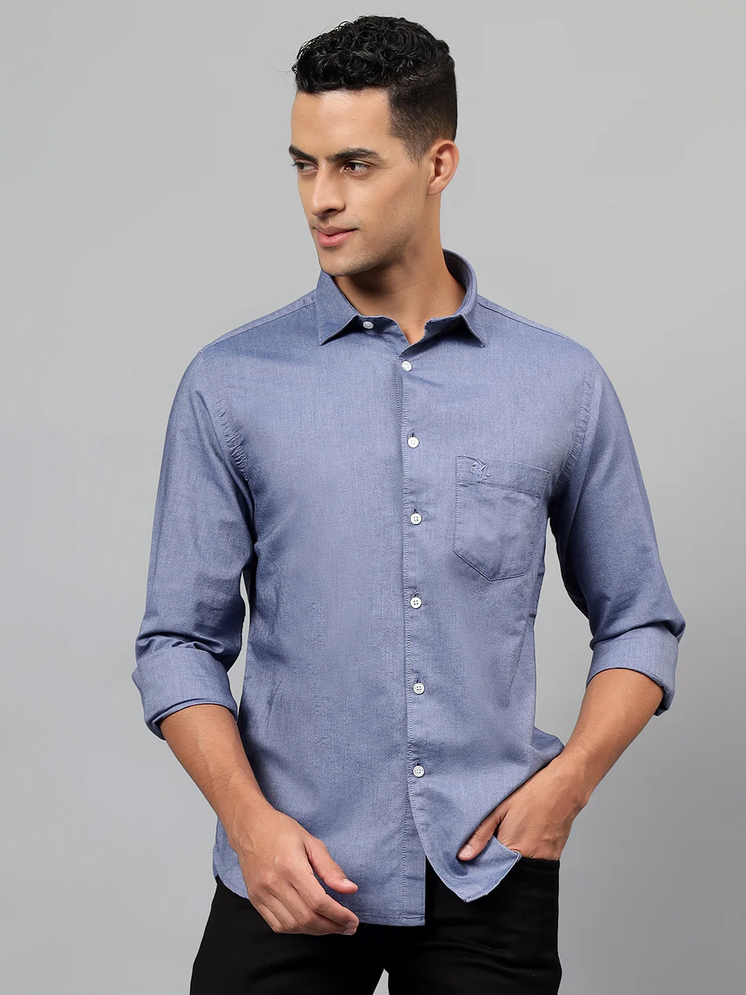 Casual Shirt for Men | Breathable & Soft with Color Fastness Regular Fit Spread Collar Neck Cotton Fabric Self Design Pattern - Image 3