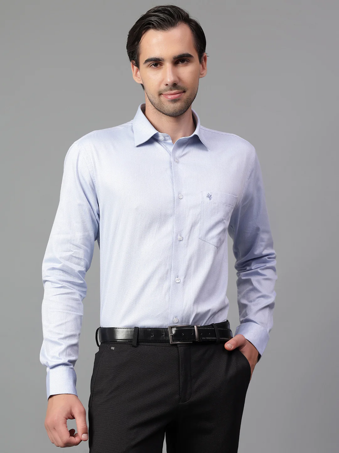 Formal Shirt for Men l Breathable & Soft with Color Fastness Regular Fit Spread Collar Neck Giza Cotton Fabric Self Design Pattern - Image 3