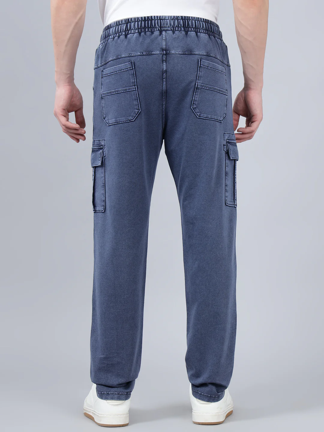 Men's Blue Solid Full Length Winter Cargo Pant - Image 2