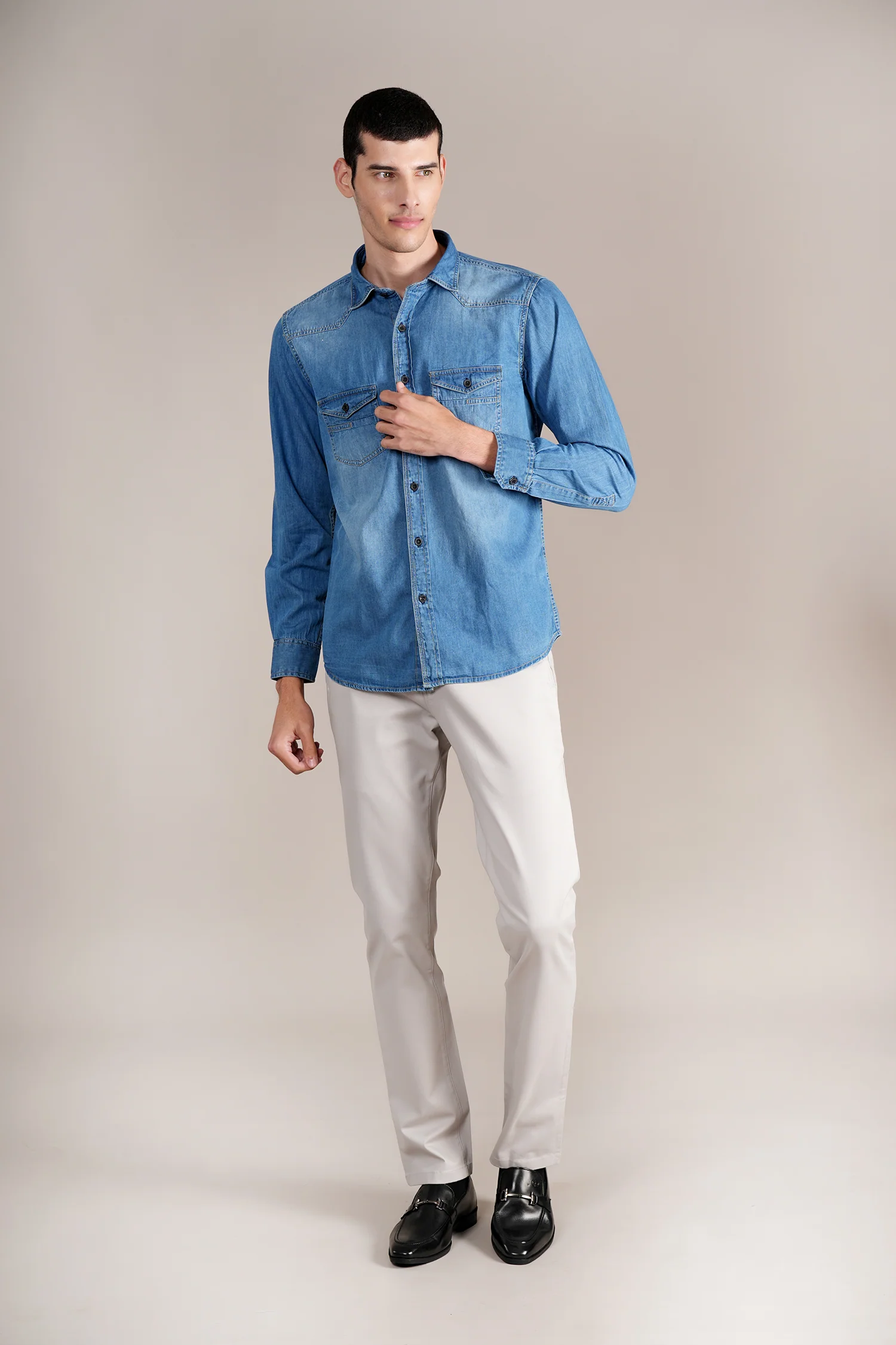 Casual Shirt for Men | Breathable & Soft with Color Fastness Regular Fit Spread Collar Neck Cotton Fabric Solid Pattern - Image 2