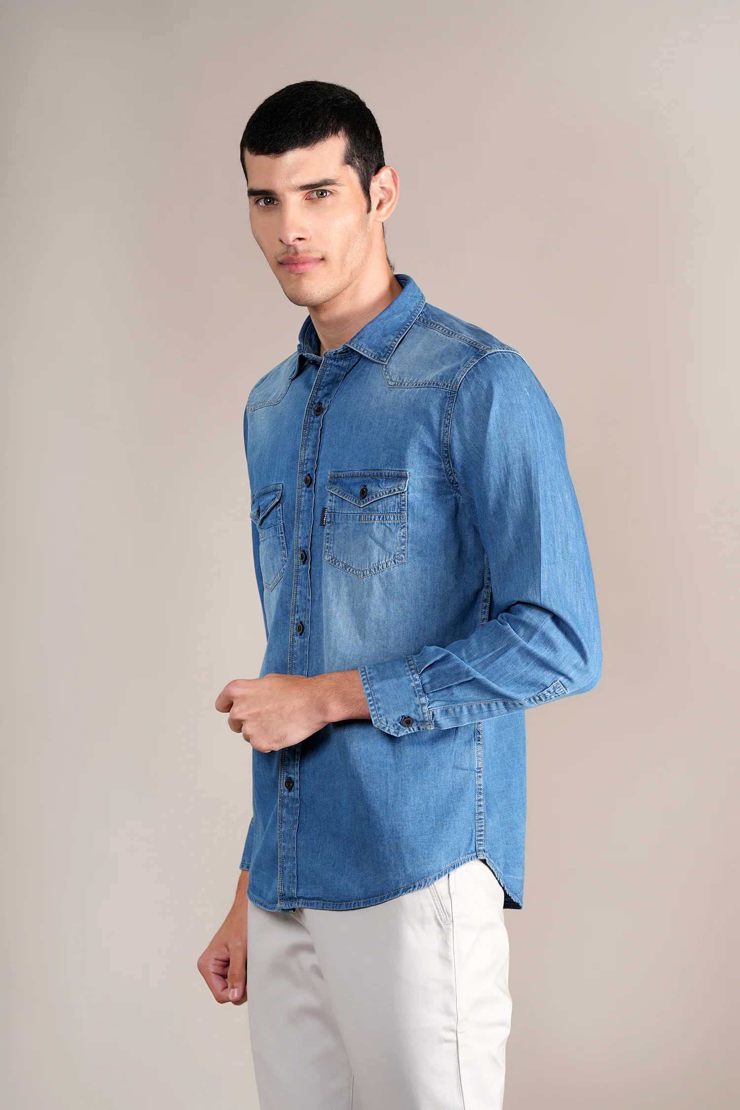Casual Shirt for Men | Breathable & Soft with Color Fastness Regular Fit Spread Collar Neck Cotton Fabric Solid Pattern - Image 3