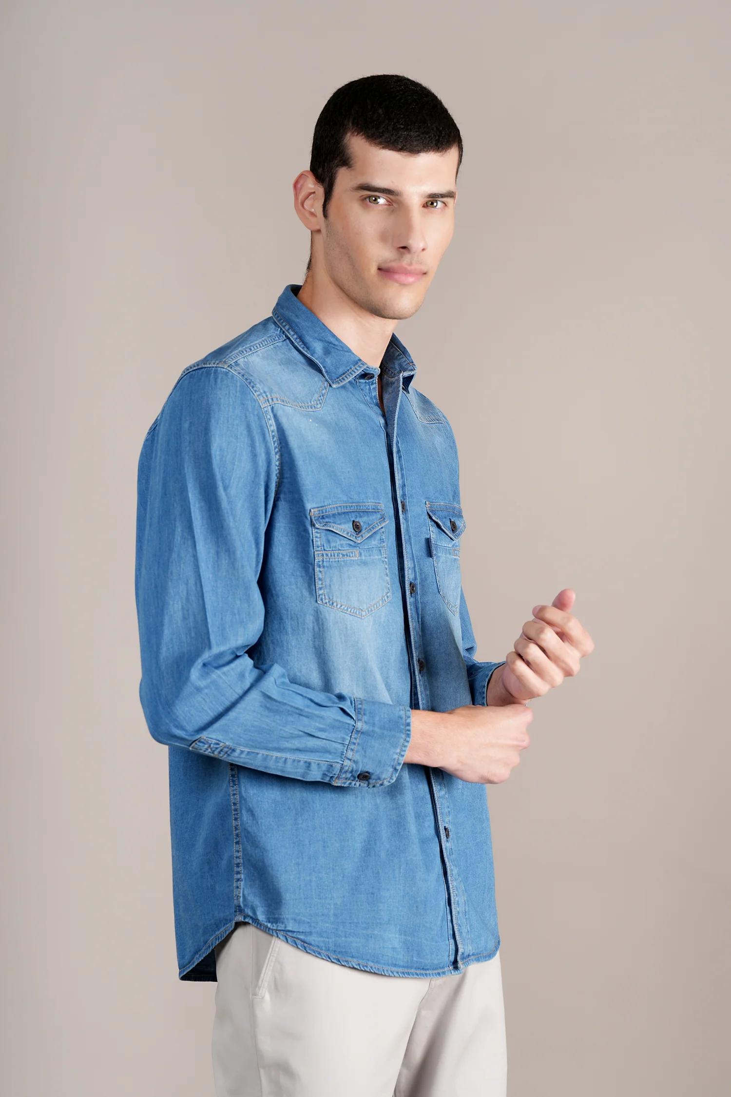 Casual Shirt for Men | Breathable & Soft with Color Fastness Regular Fit Spread Collar Neck Cotton Fabric Solid Pattern - Image 4