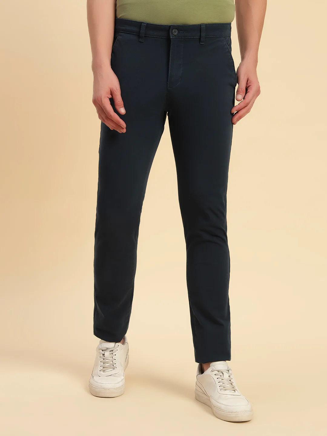 Casual Trouser for Men | Breathable & Soft with Color Fastness Regular Fit Cotton Blend Fabric Solid Pattern Button Closure - Image 2