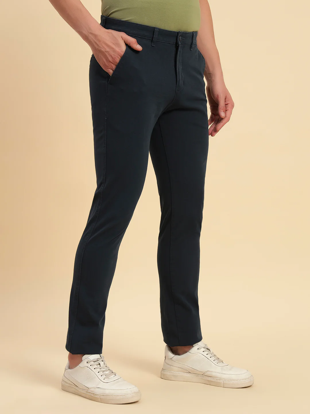 Casual Trouser for Men | Breathable & Soft with Color Fastness Regular Fit Cotton Blend Fabric Solid Pattern Button Closure - Image 5