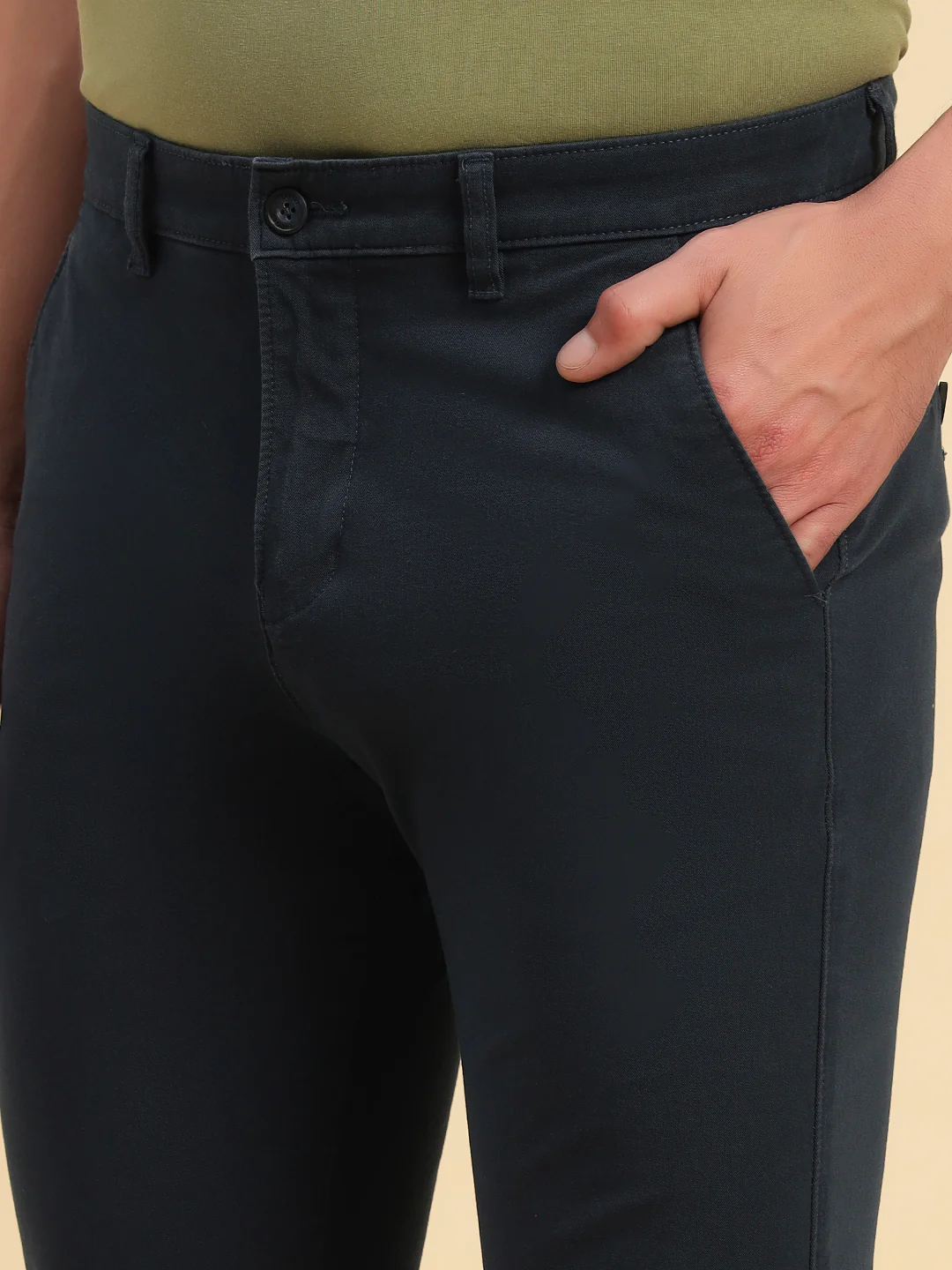 Casual Trouser for Men | Breathable & Soft with Color Fastness Regular Fit Cotton Blend Fabric Solid Pattern Button Closure - Image 6