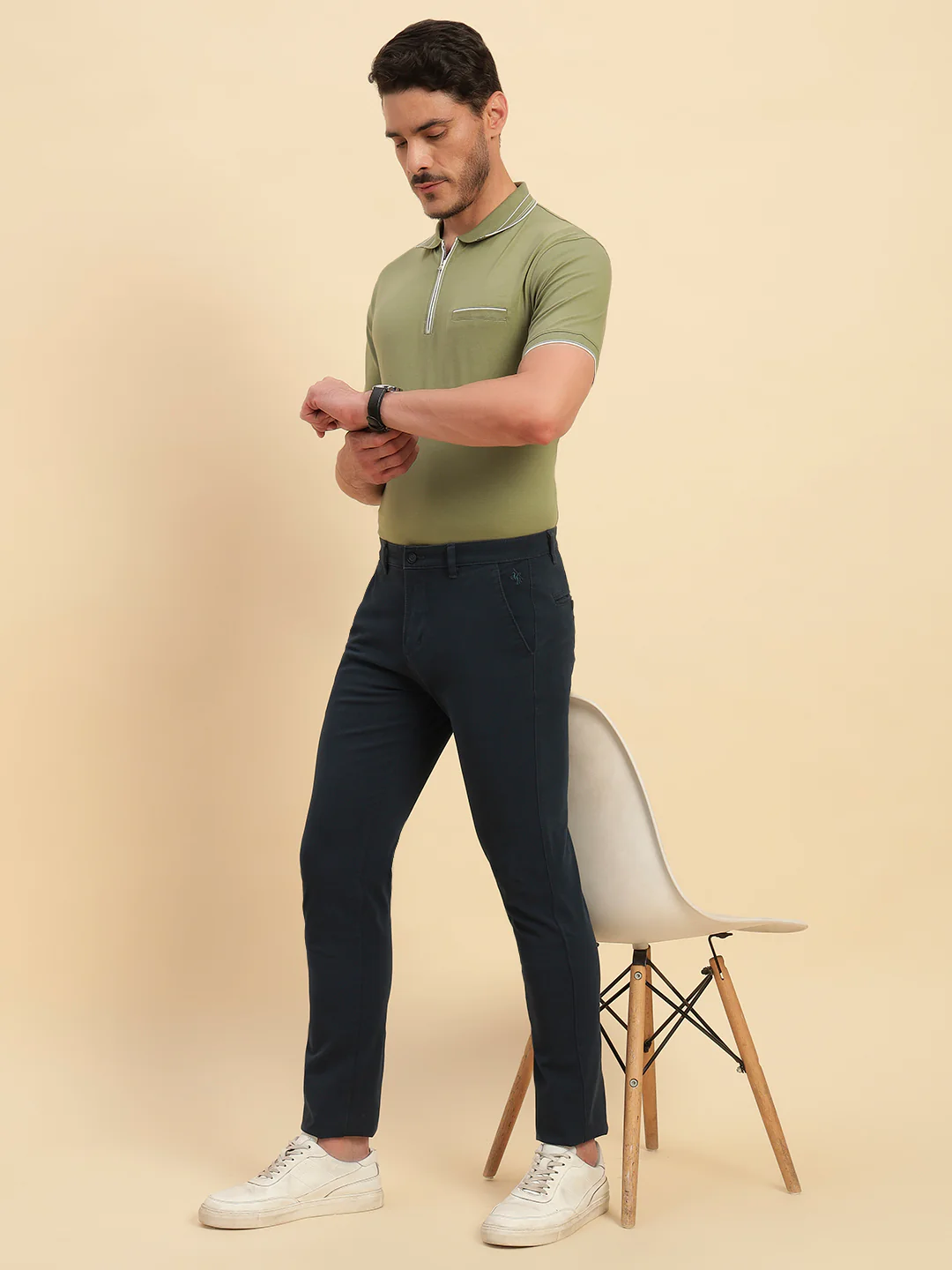 Casual Trouser for Men | Breathable & Soft with Color Fastness Regular Fit Cotton Blend Fabric Solid Pattern Button Closure - Image 7