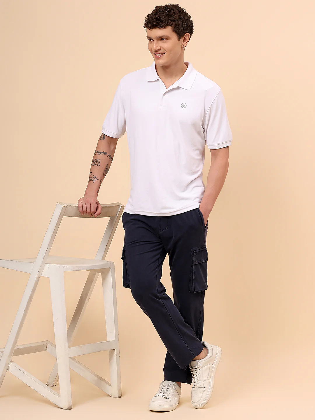 Men's Blue Solid Regular Fit Casual Cargo - Image 2