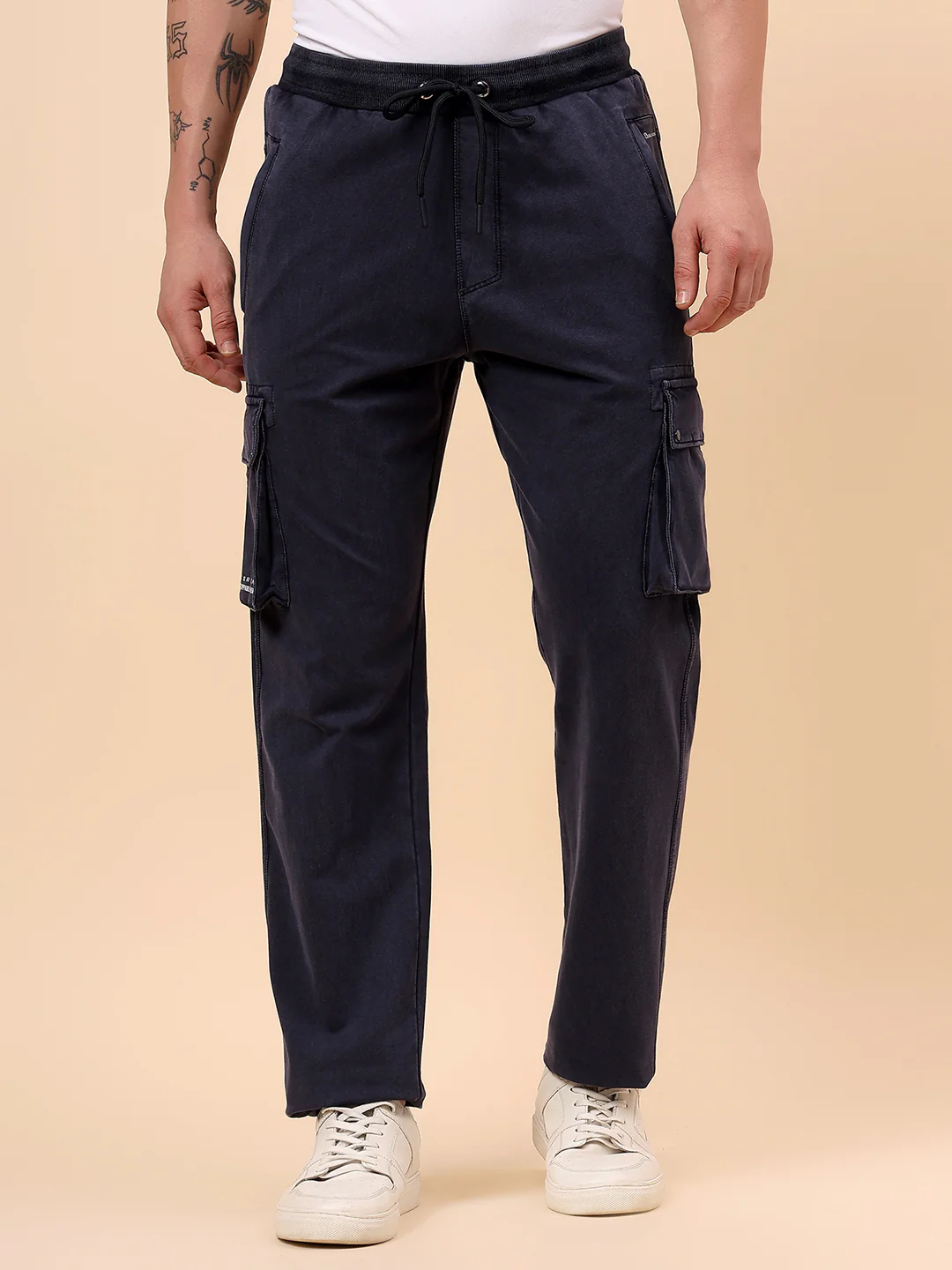 Men's Blue Solid Regular Fit Casual Cargo - Image 3