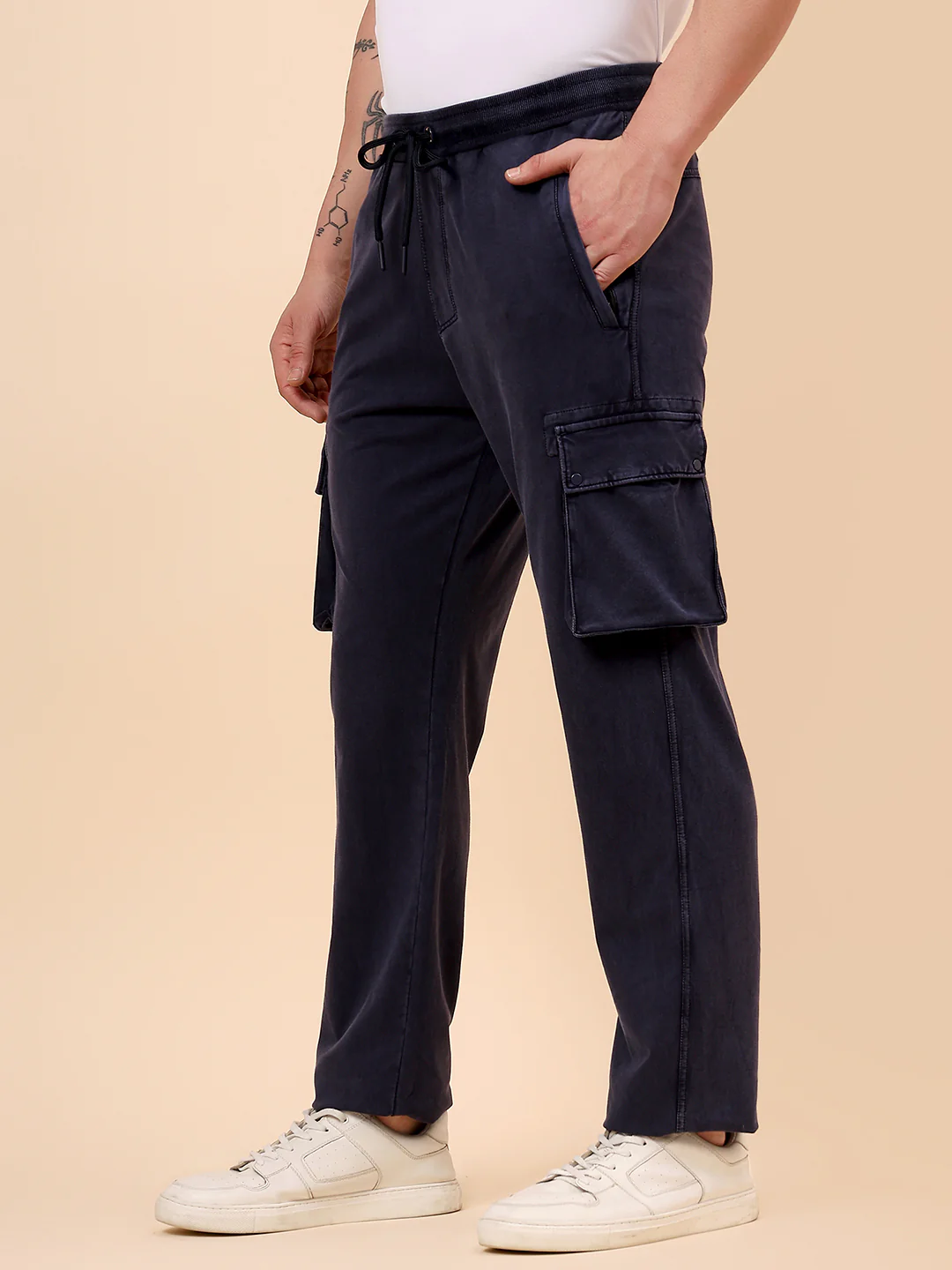 Men's Blue Solid Regular Fit Casual Cargo - Image 4
