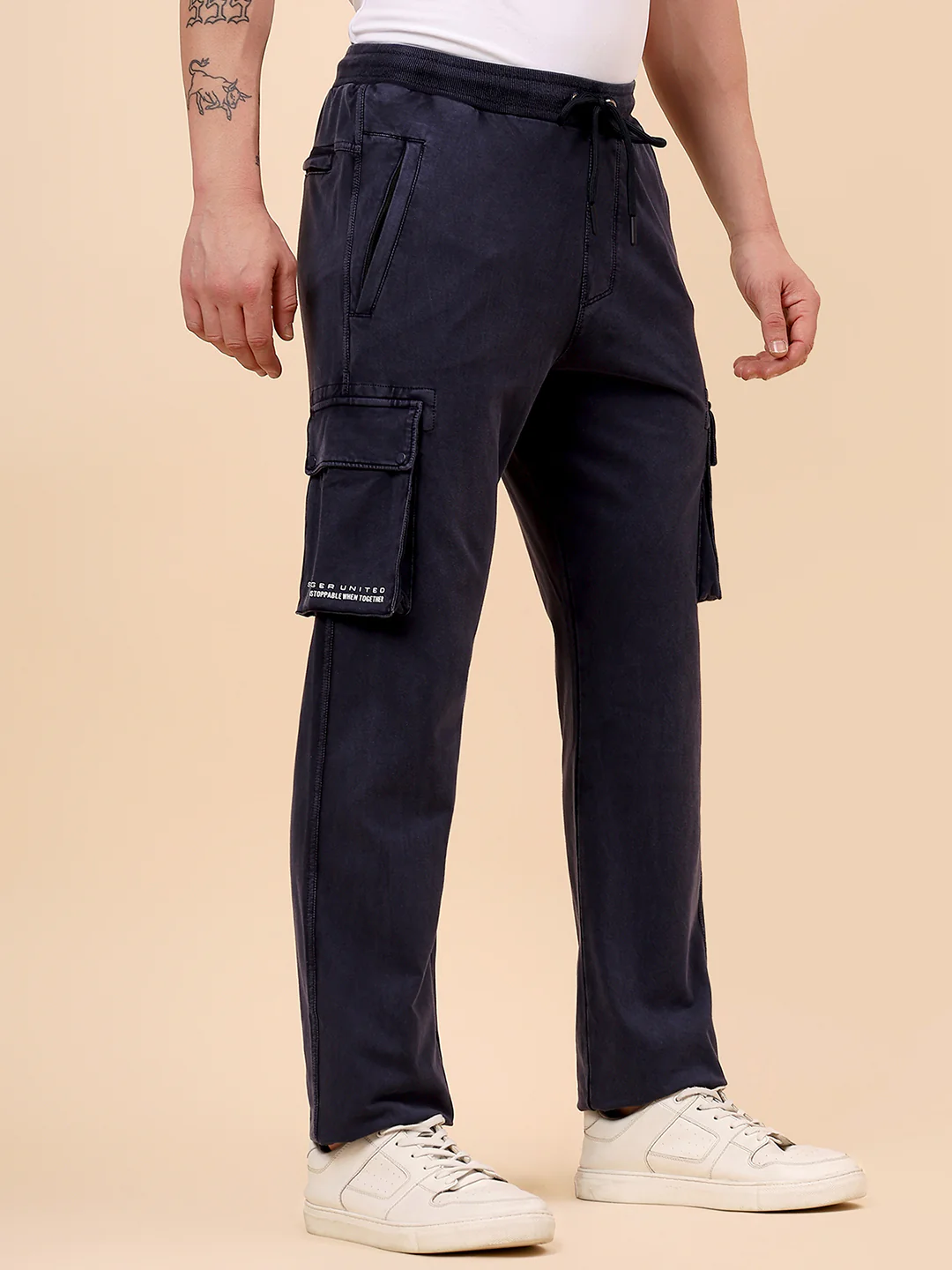 Men's Blue Solid Regular Fit Casual Cargo - Image 5
